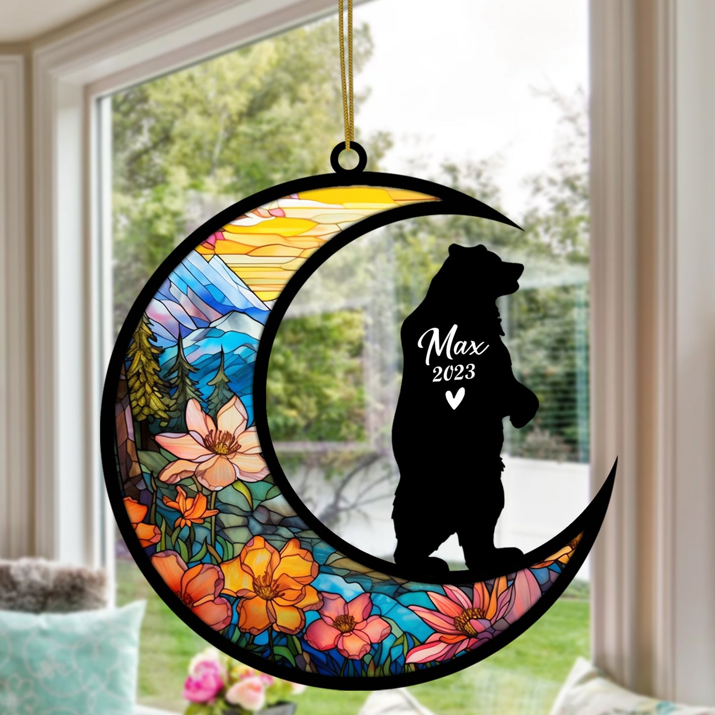 Netecom Personalized Bear Memorial Suncatcher, Bereavement Gift for Bear Christmas Ornament with Name, Pet Loss Gifts for Bear Hanging Decor, Bear Lover Gifts Loss of Bear Sympathy Gift