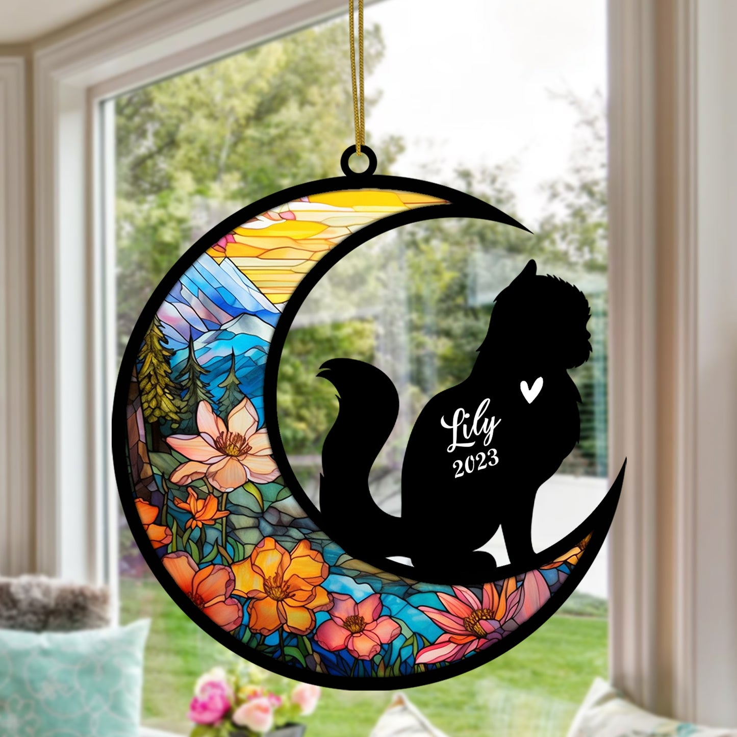 Netecom Personalized Persian Cat Memorial Suncatcher - Custom with Name & Date - Pet Loss Light Catcher - Christmas Cat Ornament for Window & Car Decor