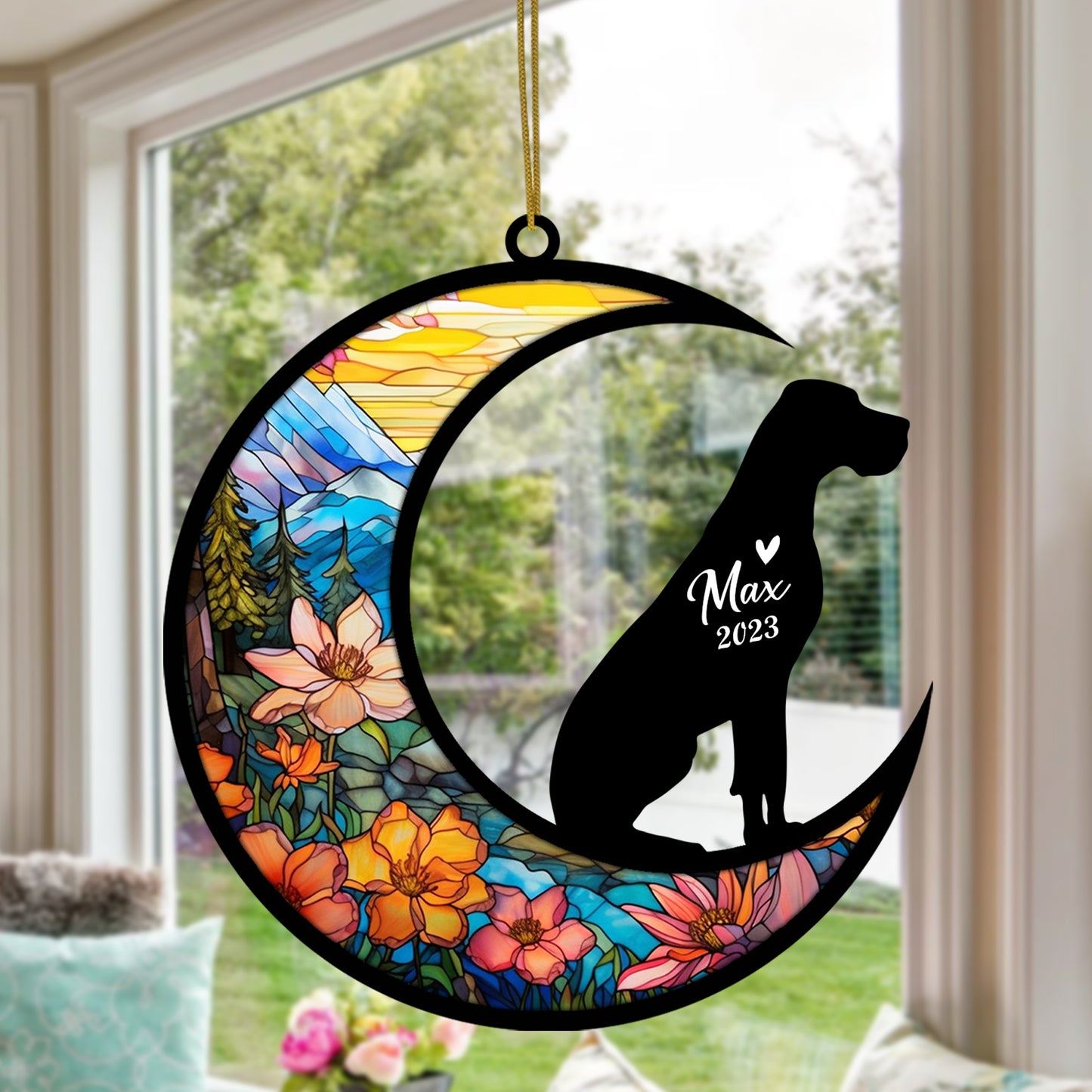 Netecom Personalized Great Dane Memorial Suncatcher - Beagle Christmas Ornament with Name & Date - Dog Memorial Ornament - Pet Loss Sympathy Gift - Stained Glass Light Catcher