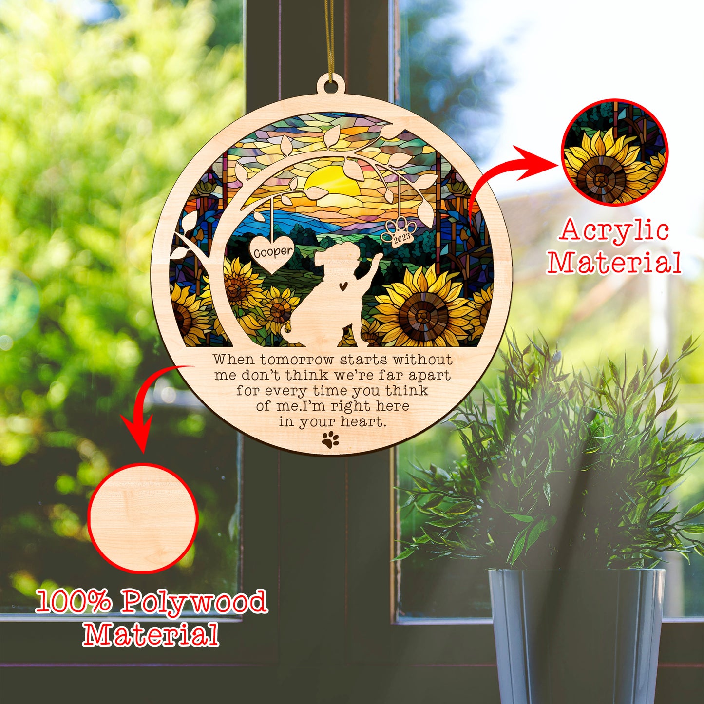Netecom Pug Dog Memorial Suncatcher, Personalized with Name Date Pug Dog Breeds Suncatcher, Pet Loss Suncatcher, Bereavement Gift Dog Memorial Ornament Loss of Pet Sympathy Gift Dog Lovers