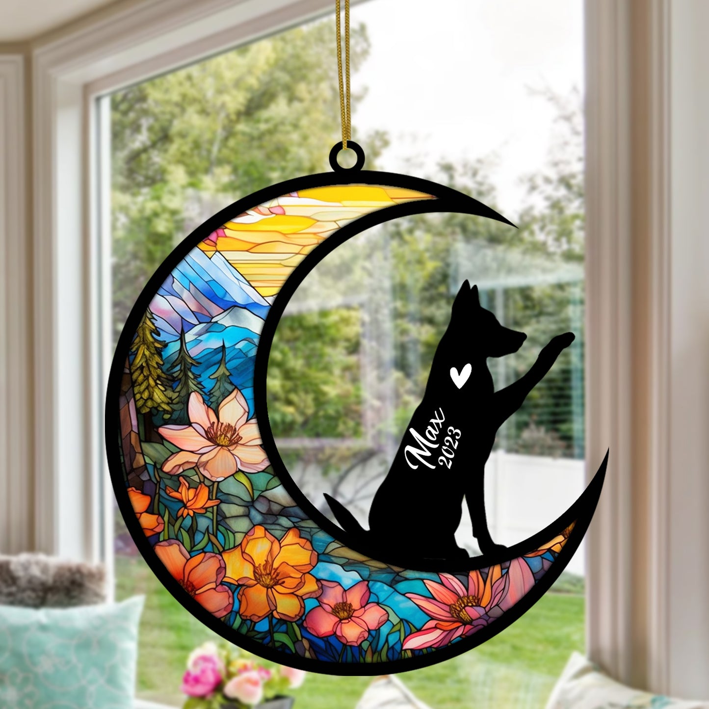 Netecom Personalized German Shepherd Memorial Suncatcher, Beagle Christmas Ornament with Name Date, Dog Memorial Ornament Loss of Pet Sympathy Gift, Pet Loss Stained Glass
