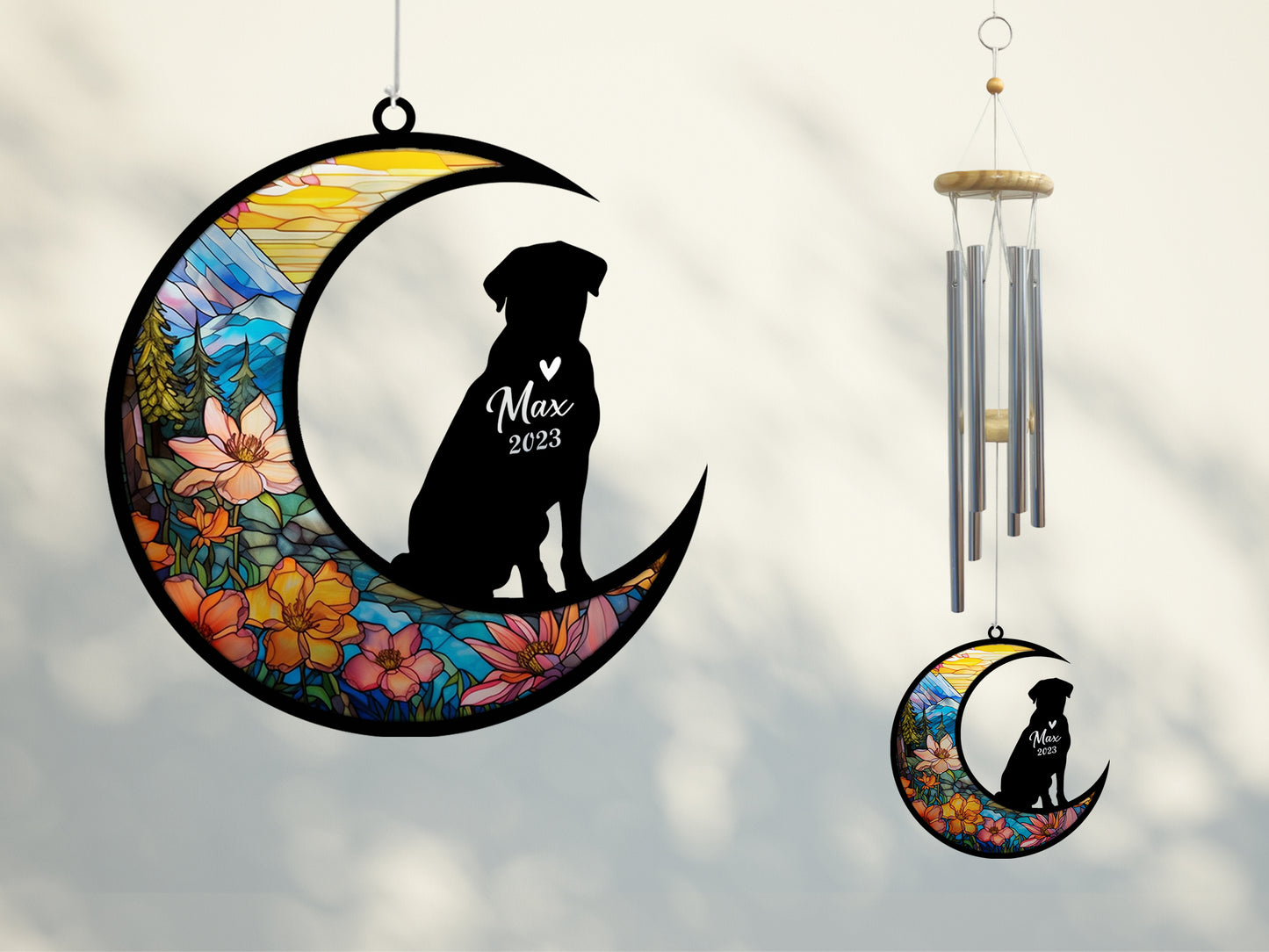 Netecom Labrador Retriever Dog Wind Chimes Memorial, Pet Memorial Windchime for Dogs Suncatcher, Dog Loss Memorial Ornament, Loss of Pet Remembrance Gift, Sympathy Pet Wind Chimes Outdoor Garden