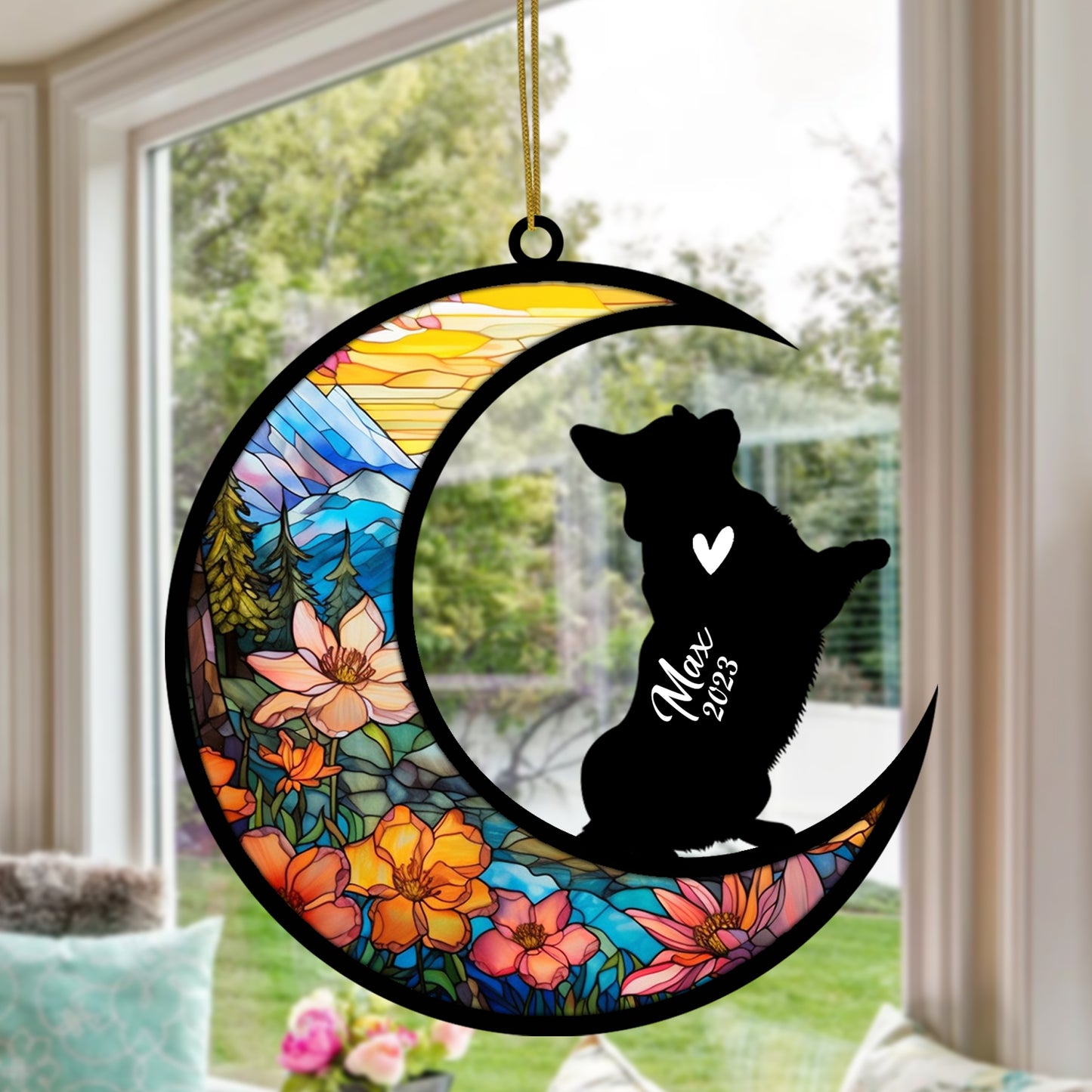 Netecom Personalized Corgi Memorial Suncatcher, Beagle Christmas Ornament with Name Date, Dog Memorial Ornament Loss of Pet Sympathy Gift, Pet Loss Stained Glass