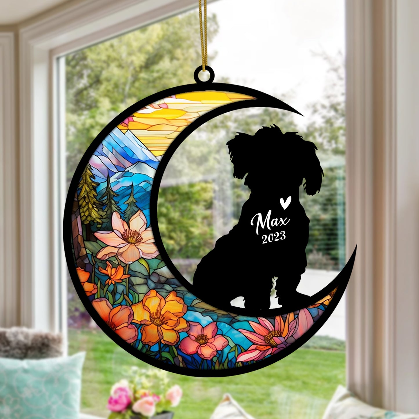 Netecom Personalized Maltese Memorial Suncatcher - Beagle Christmas Ornament with Name & Date - Dog Memorial Ornament - Pet Loss Sympathy Gift - Stained Glass Light Catcher