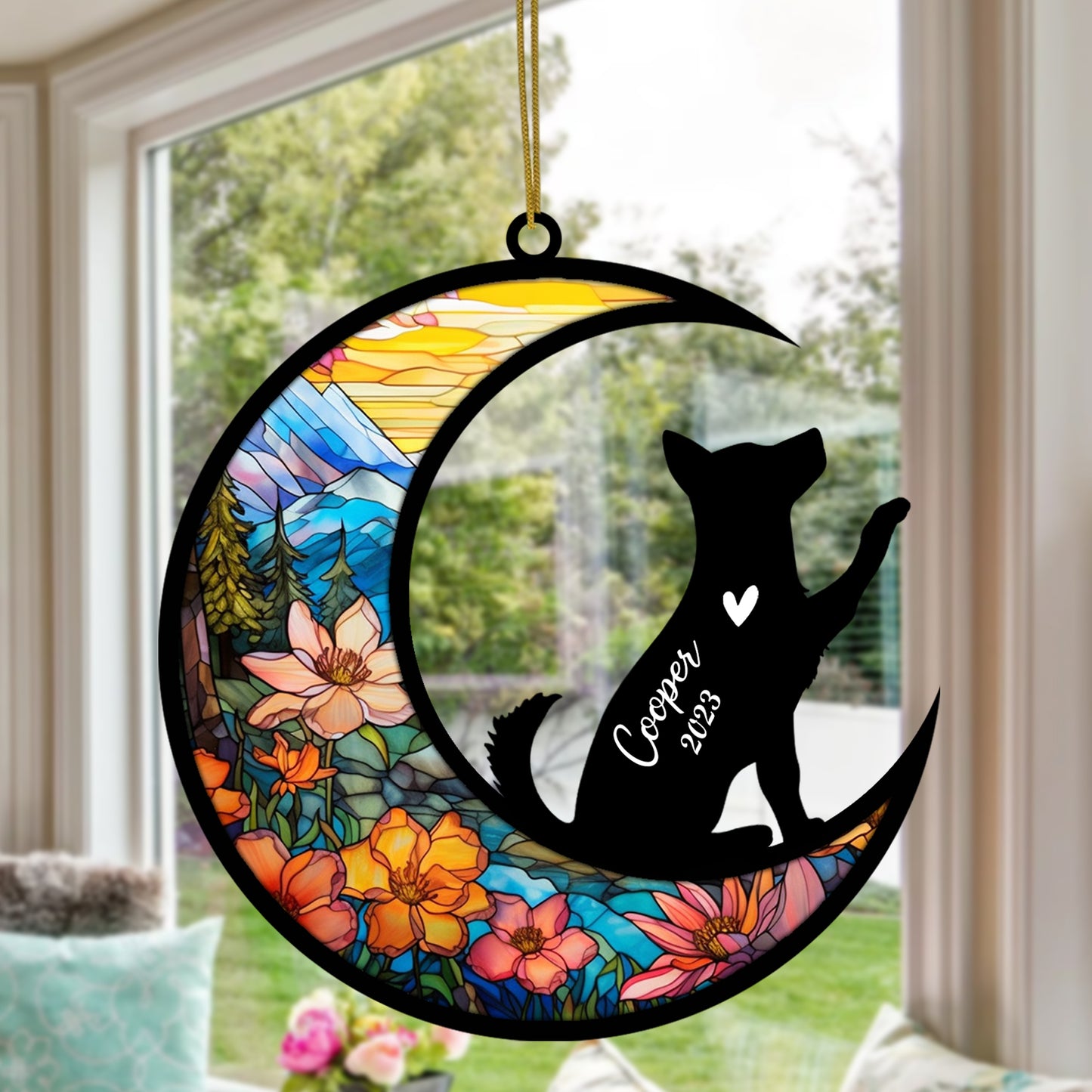 Netecom Personalized Husky Memorial Suncatcher, Beagle Christmas Ornament with Name Date, Dog Memorial Ornament Loss of Pet Sympathy Gift, Pet Loss Stained Glass