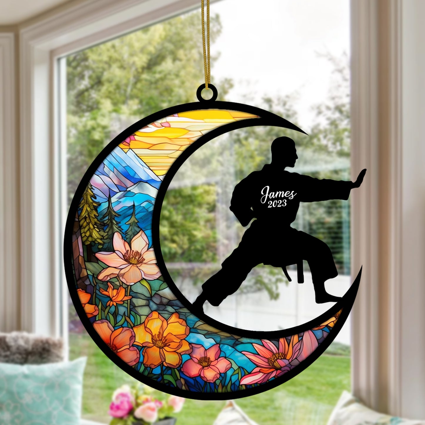 Netecom Personalized Karate Suncatcher Keepsakes - Martial Arts Hanging Sun Catcher Ornament - Unique Christmas Pendant & Birthday Gifts for Boy, Girl, or Sports Players