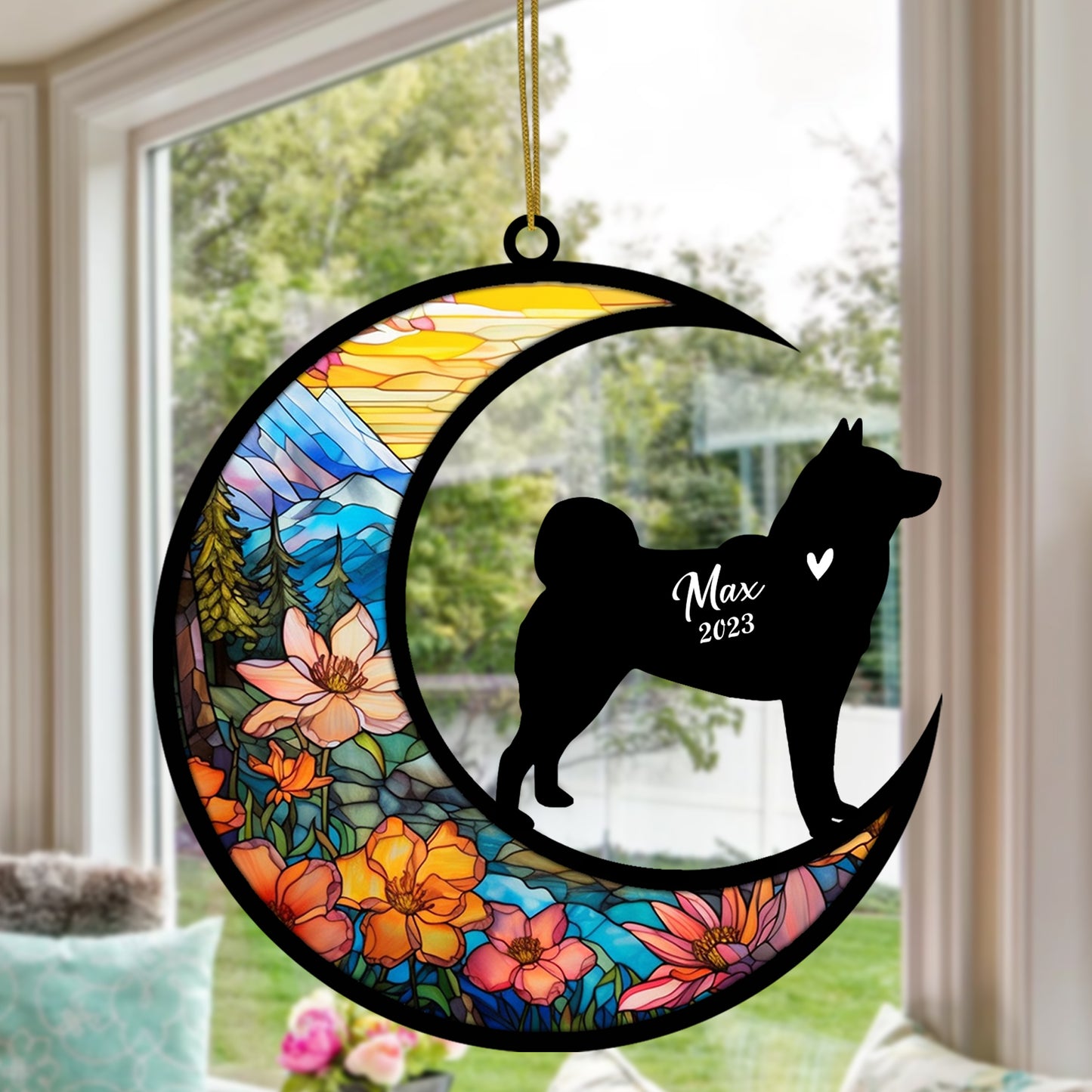 Netecom Personalized Akita Memorial Suncatcher - Dog Loss Sympathy Gift with Name & Date - Akita Christmas Ornament & Pet Bereavement Keepsake