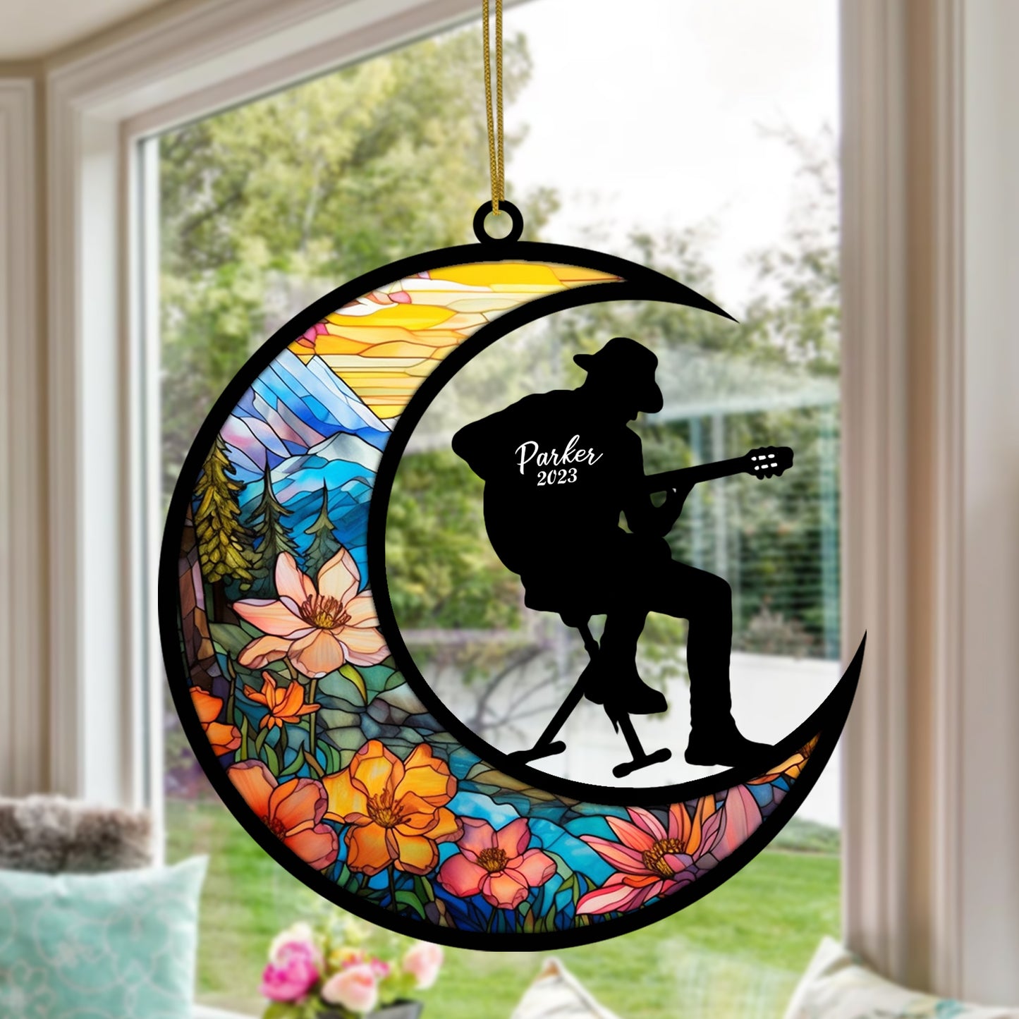 Netecom Personalized Guitar Player Suncatcher - Guitarist Ornament for Christmas Tree, Car & Window - Guitar Gifts for Guitar Lovers & Players - Music Instrument Ornament
