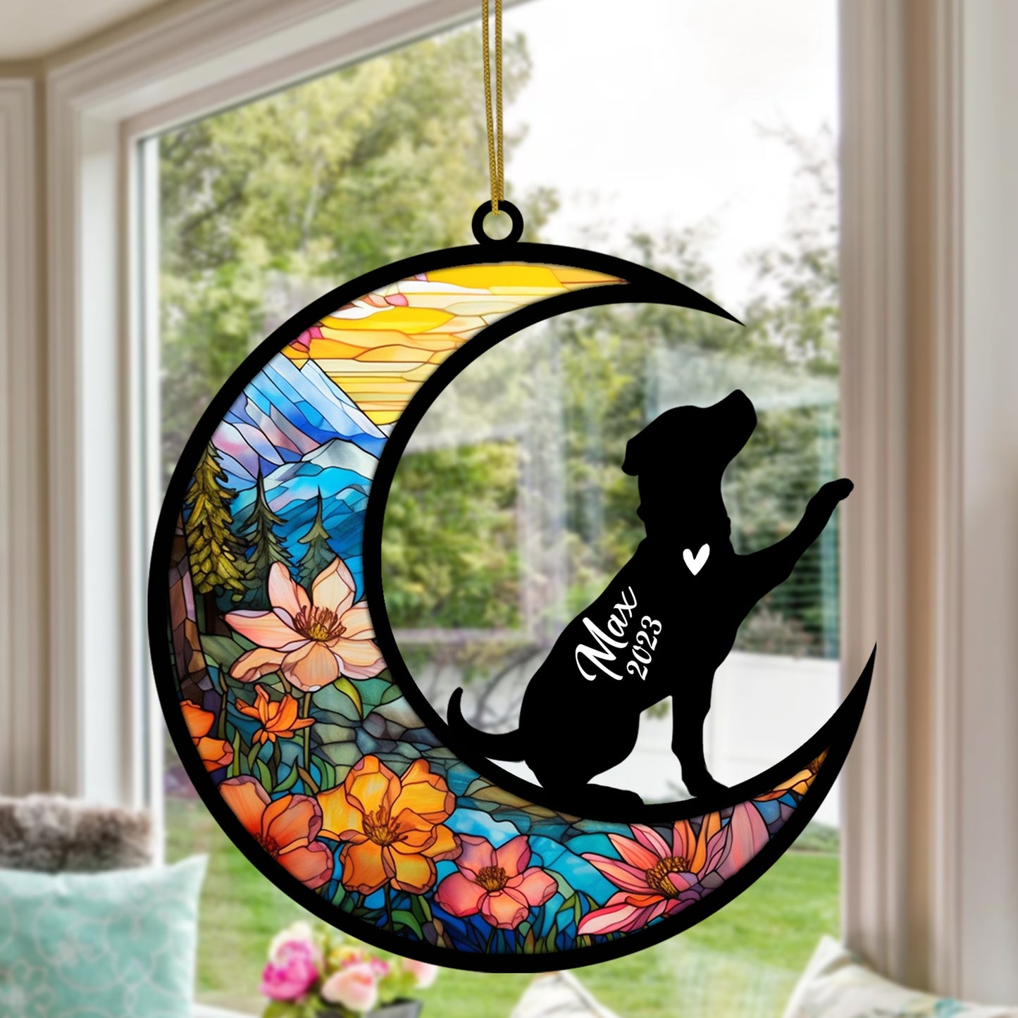 Netecom Personalized Rottweiler Memorial Suncatcher, Beagle Christmas Ornament with Name Date, Dog Memorial Ornament Loss of Pet Sympathy Gift, Pet Loss Stained Glass
