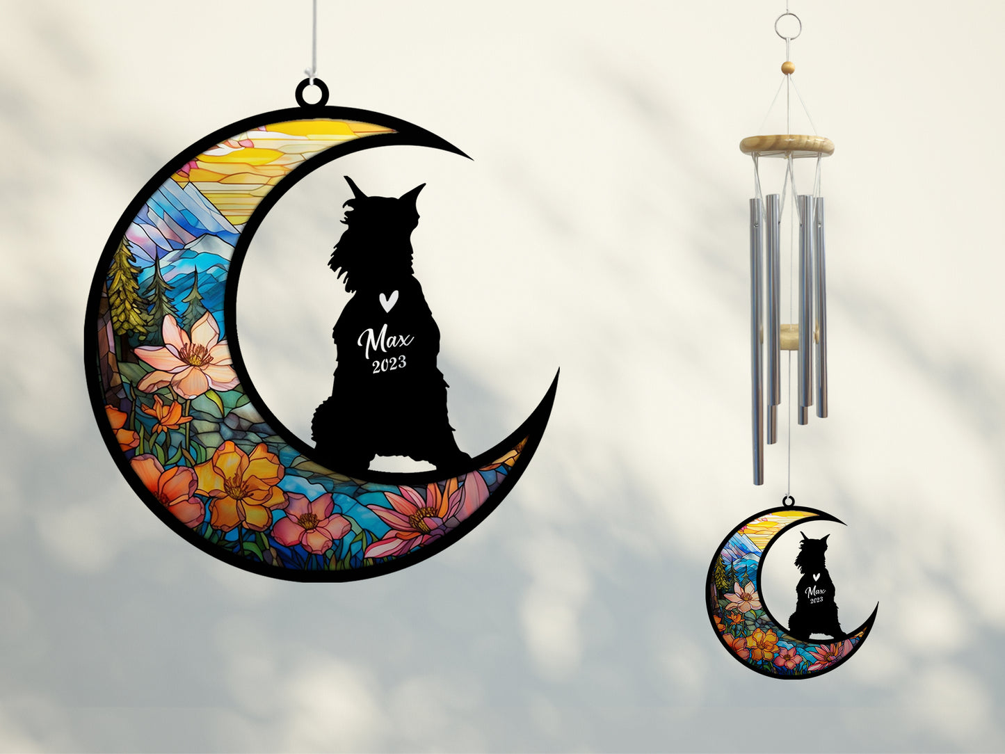 Netecom Schnauzer Dog Wind Chimes Memorial, Personalized Pet Memorial Windchime for Dogs Suncatcher, Dog Loss Memorial Ornament, Loss of Pet Remembrance Gift, Sympathy Pet Wind Chimes Outdoor Garden