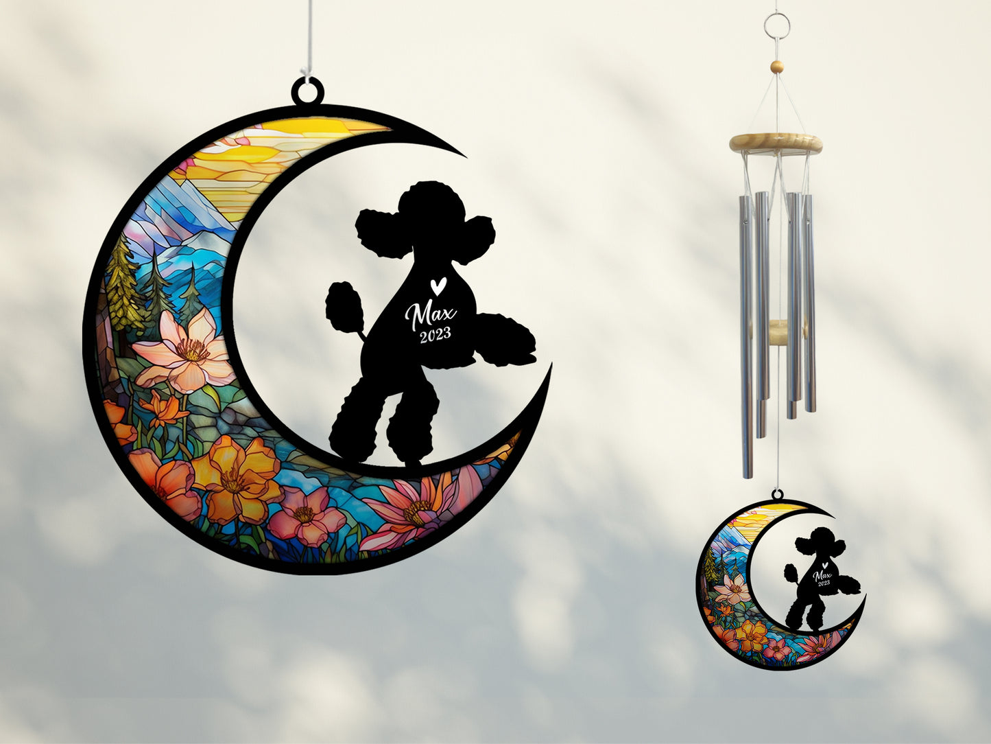 Netecom Poodle Dog Wind Chimes Memorial, Personalized Pet Memorial Windchime for Dogs Suncatcher, Dog Loss Memorial Ornament, Loss of Pet Remembrance Gift, Sympathy Pet Wind Chimes Outdoor Garden