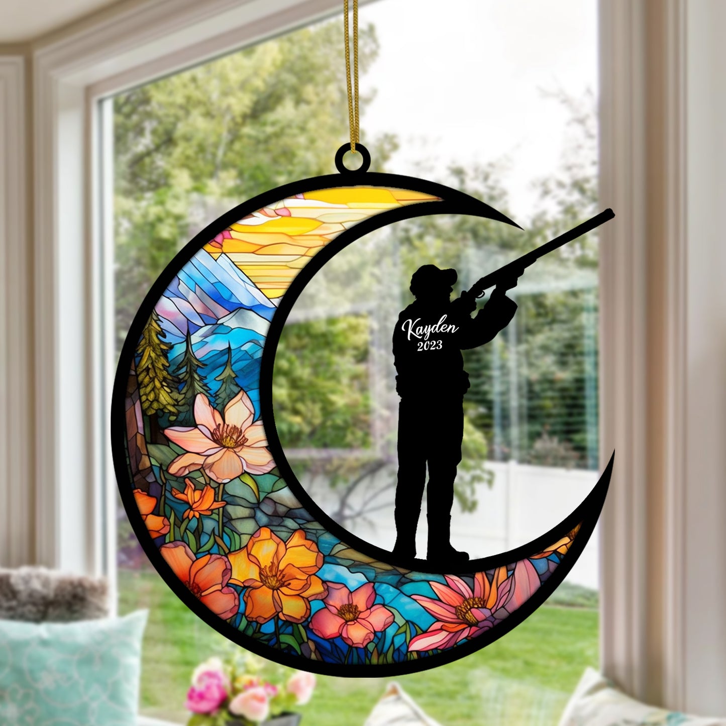 Netecom Personalized Hunting Suncatcher Christmas Ornament 2025 - Custom Hunter & Archery Gifts - Camo Hunter Archer Christmas Ornament - Unique Hunting Gifts for Dad, Father, Husband, Brother