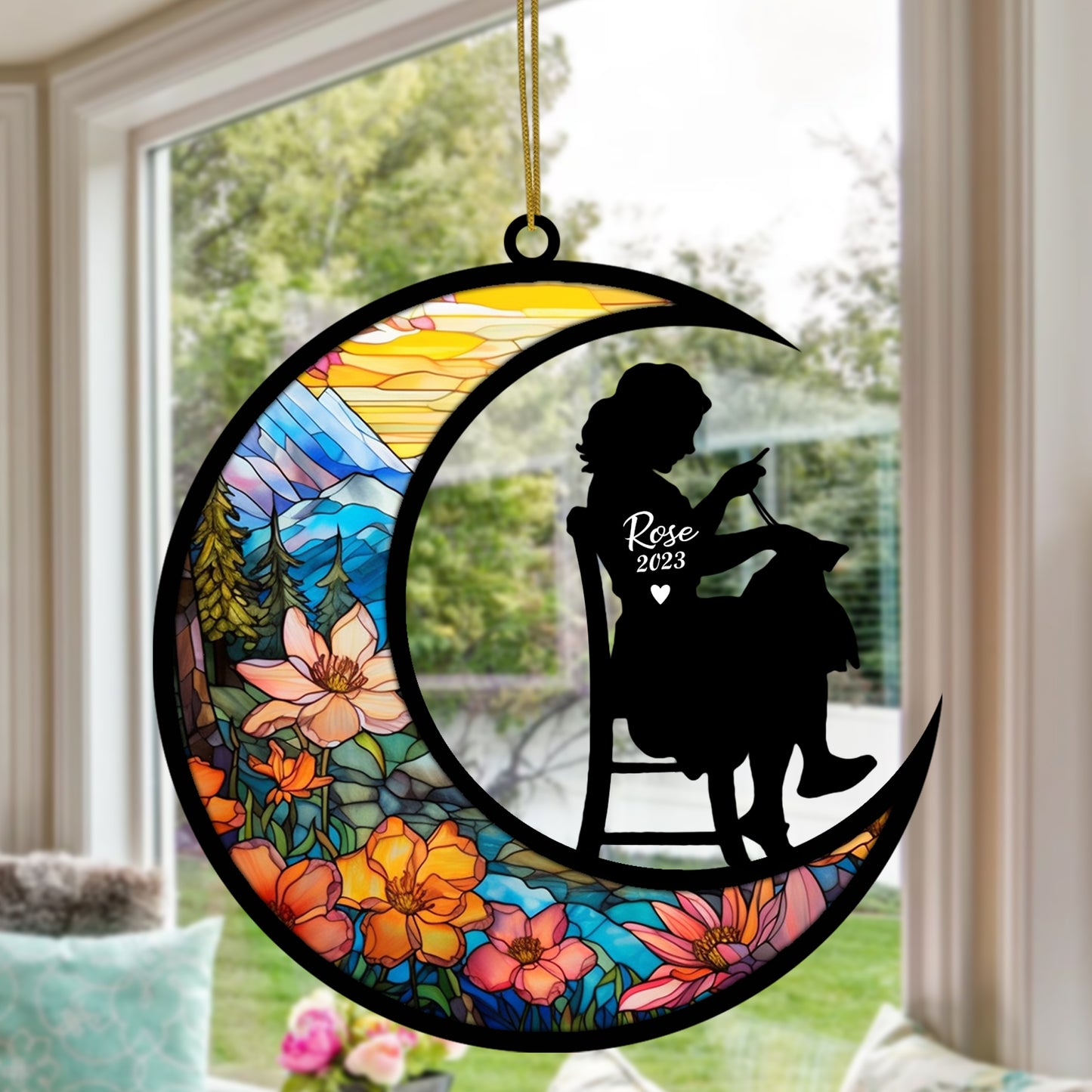 Netecom Personalized Knitting Memorial Suncatcher - Memorial & Bereavement Gifts for Loss of Mother, Mom, or Grandma - Remembrance Gift with Chain Pendant - Hanging Sun Catcher Ornament Decor