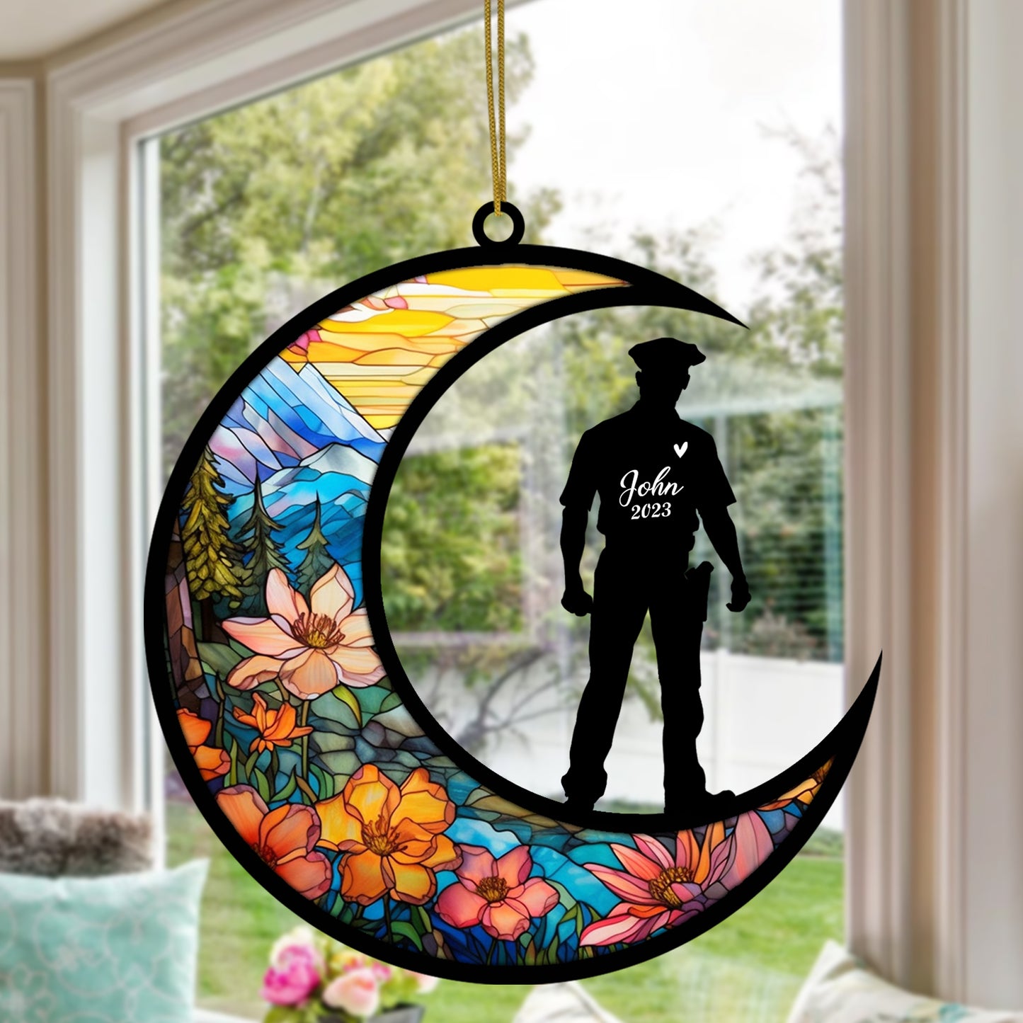 Netecom Personalized Police Memorial Suncatcher - Memorial & Sympathy Gifts for Loss of Father, Friend, or Dad - Bereavement & Remembrance Funeral Gifts for Loss of Family