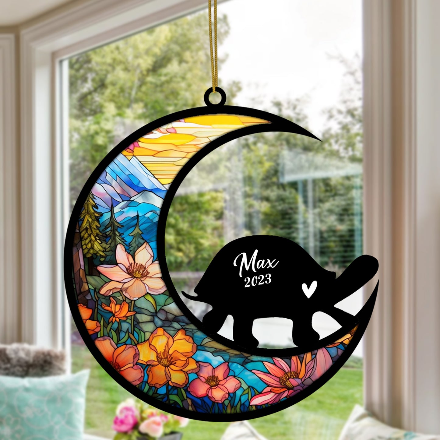 Netecom Personalized Turtle Memorial Suncatcher, Pet Loss Suncatcher, Bereavement Turtle Loss Gift, Custom Turtle Suncatcher with Name Date, Gifts for Turtle Lovers, Hanging Ornaments for Car, Window