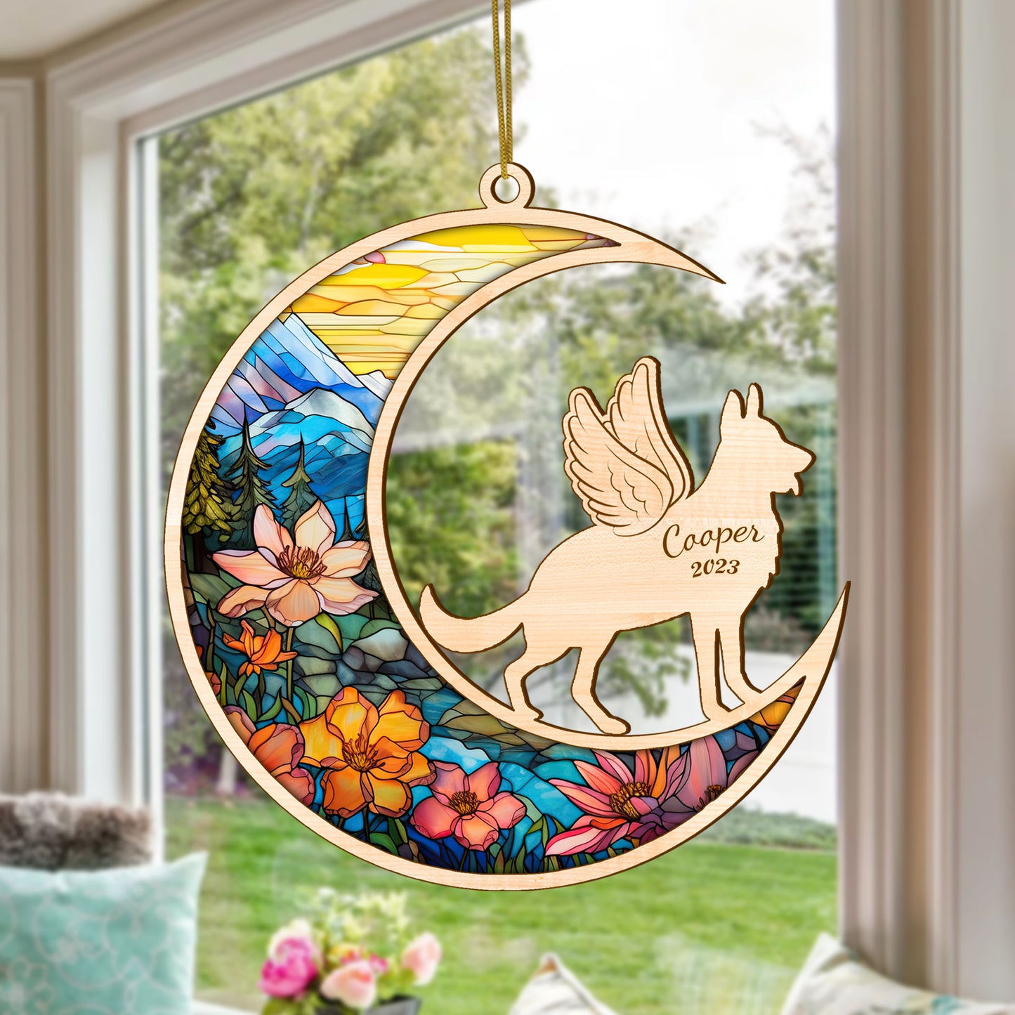 Netecom Personalized German Shepherd Memorial Suncatcher German Shepherd Dog Angel Wings Memorial Gift Christmas Ornament Decor, Bereavement Gift Dog Memorial Loss of Pet Sympathy Gift for Dog Lover