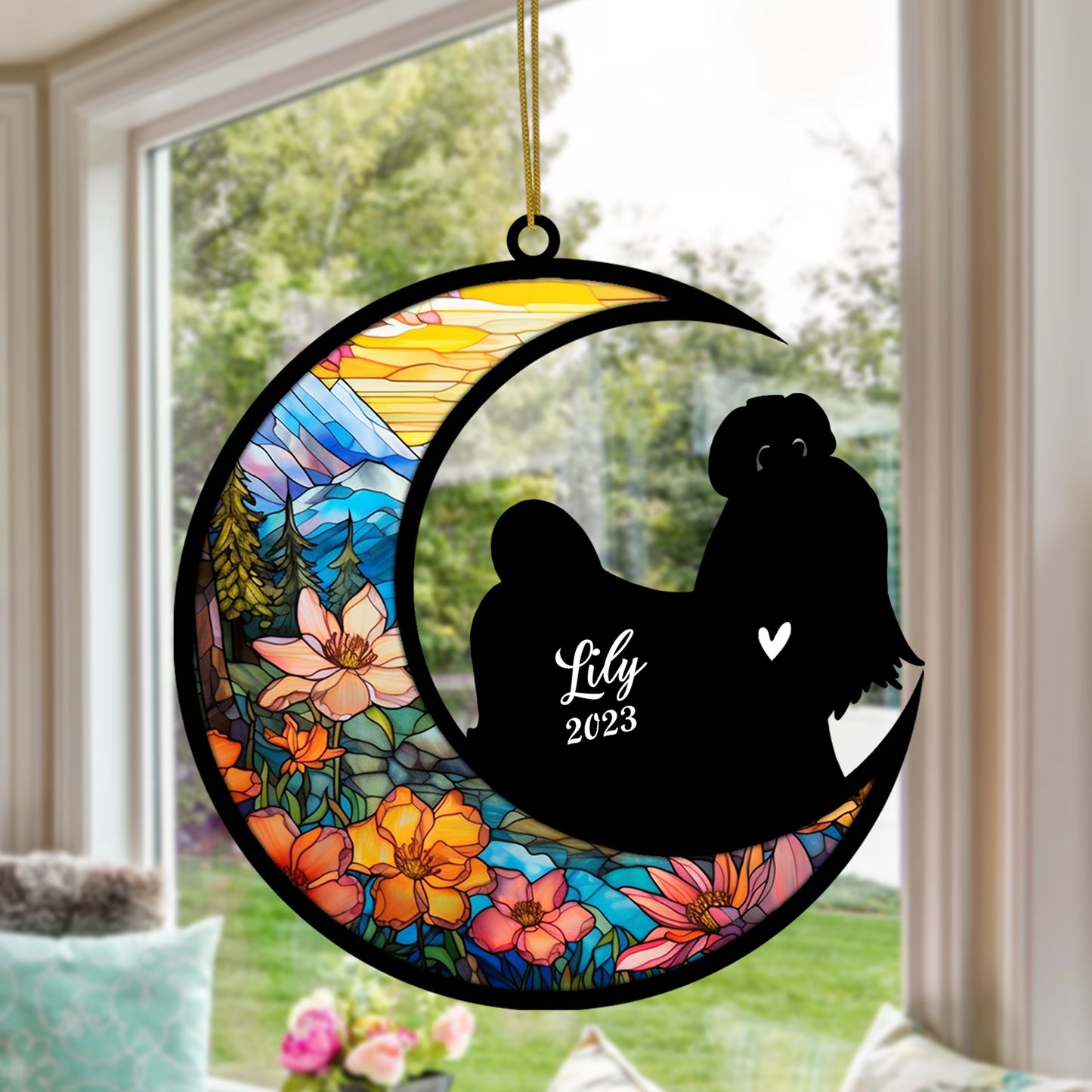 Netecom Personalized Shih Tzu Memorial Suncatcher - Beagle Christmas Ornament with Name & Date - Dog Memorial Ornament - Pet Loss Sympathy Gift - Stained Glass Light Catcher