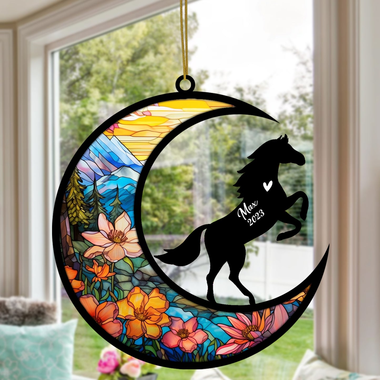 Netecom Personalized Horse Memorial Suncatcher, Horse Christmas Ornament, Custom Horse Name Sign Hanging Christmas Bereavement, Horse Loss Gift, Horse Lover Gift