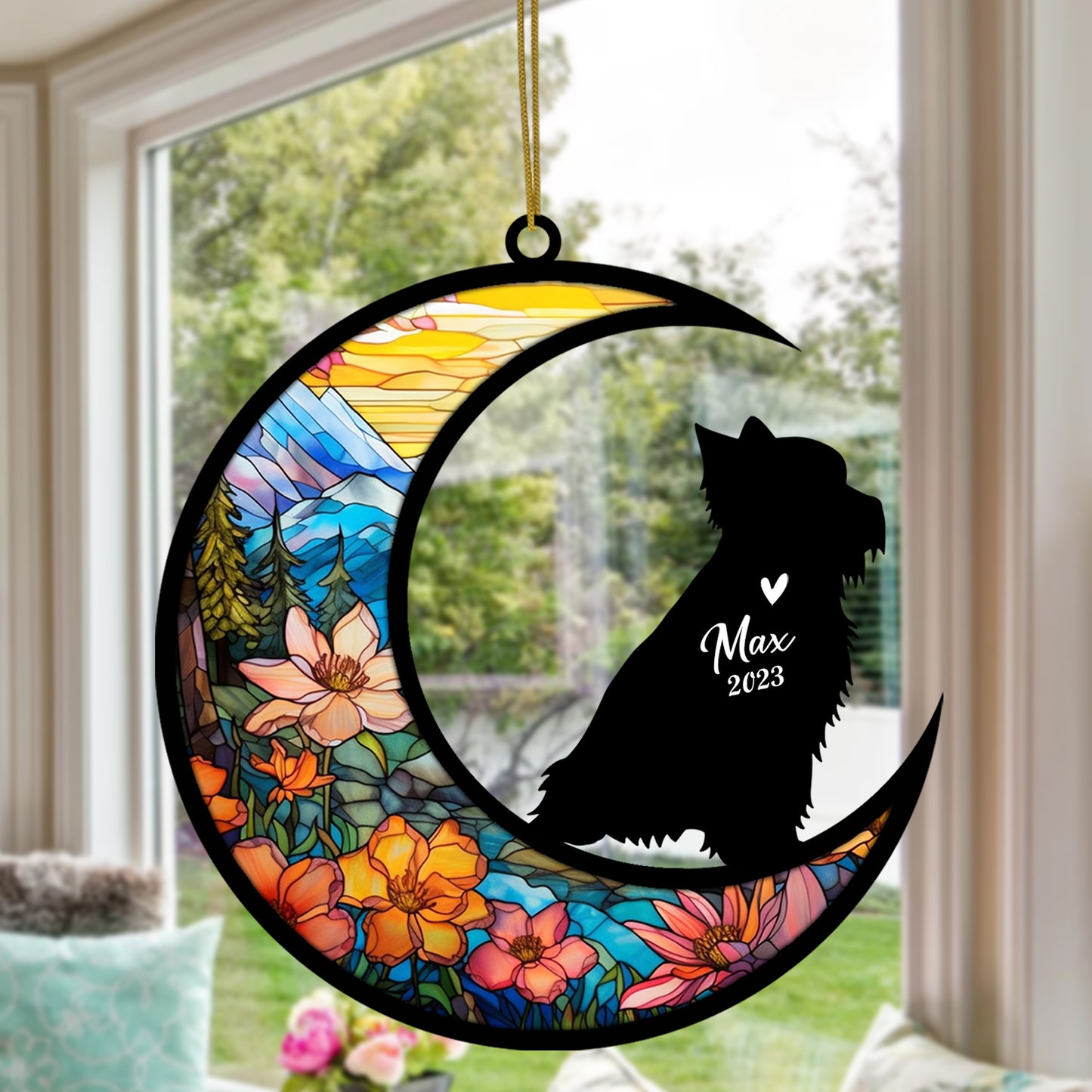 Netecom Personalized Yorkshire Terrier Memorial Suncatcher - Dog Loss Sympathy Gift with Name & Date - Yorkshire Terrier Christmas Ornament & Pet Bereavement Keepsake