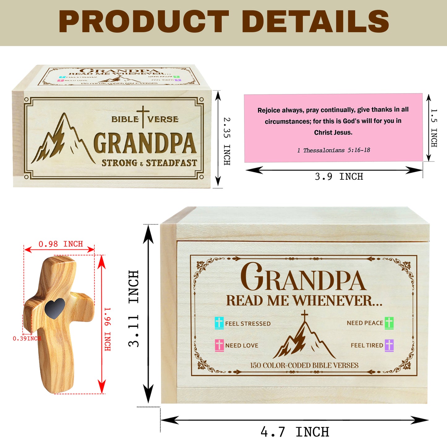 Netecom Bible Verses Box for Grandpa with Prayer Cross, 150 Upgrade Bible Verse Cards Box Set for Emotions and Feelings, 4 Emotional Themes, Religious Gift for Grandfather, Encouragement & Love