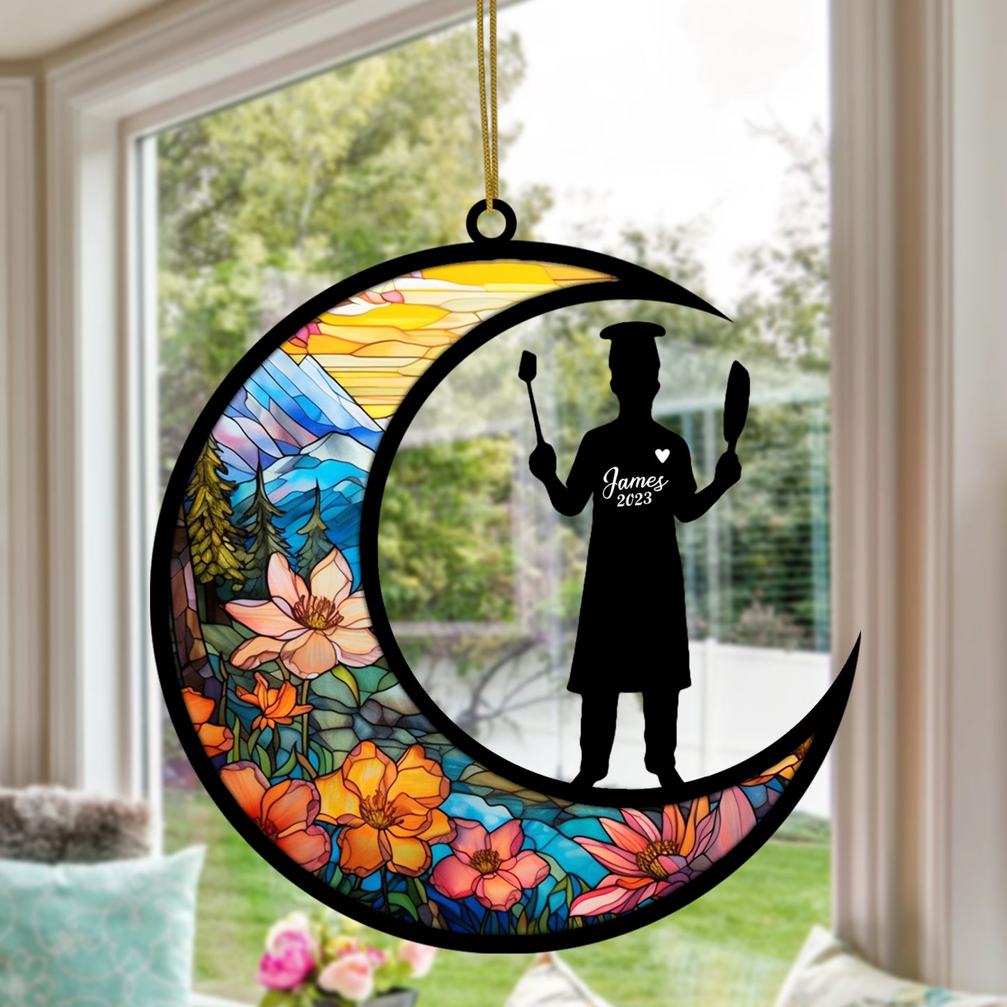 Netecom Personalized Elegant Chef Memorial Suncatcher - Memorial & Bereavement Gifts for Loss of Father or Brother - Hanging Sun Catcher with Chain Pendant - Unique Christmas Ornament Decoration