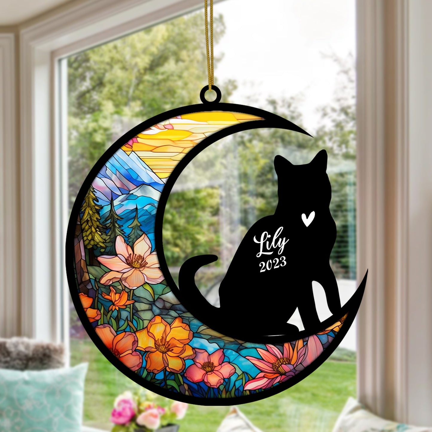 Netecom Personalized American Shorthair Cat Memorial Suncatcher - Custom with Name & Date - Pet Loss Light Catcher - Christmas Cat Ornament for Car Hangings