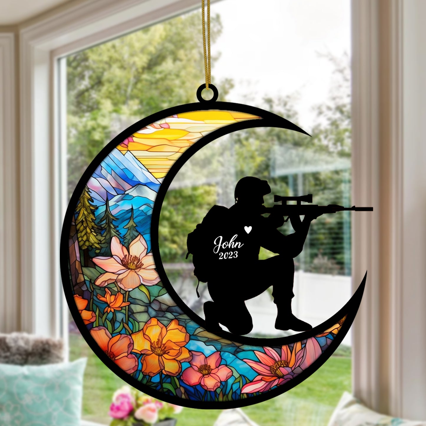 Netecom Personalized Army Memorial Suncatcher - Patriotic Sympathy Gifts for Loss of Father, Dad, Grandpa, or Friend - Veterans & Soldiers Memorial Gift - Hanging Sun Catcher Ornament Decoration