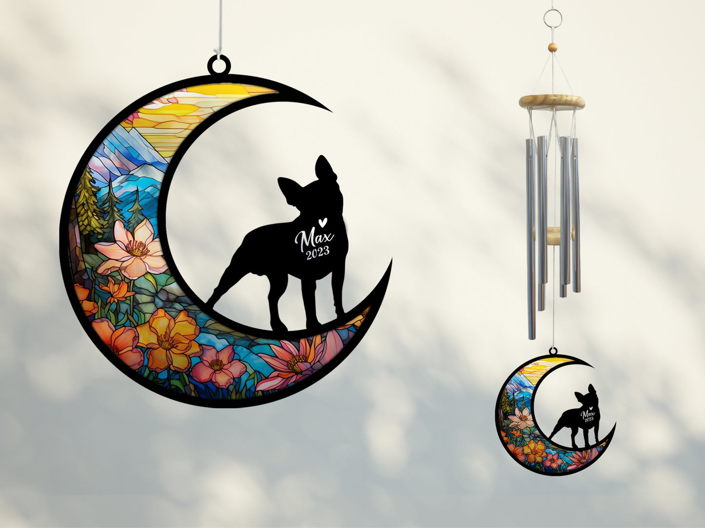 Netecom Bulldog Wind Chimes Memorial, Personalized Pet Memorial Windchime for Dogs Suncatcher, Dog Loss Memorial Ornament, Loss of Pet Remembrance Gift, Sympathy Pet Wind Chimes Outdoor Garden