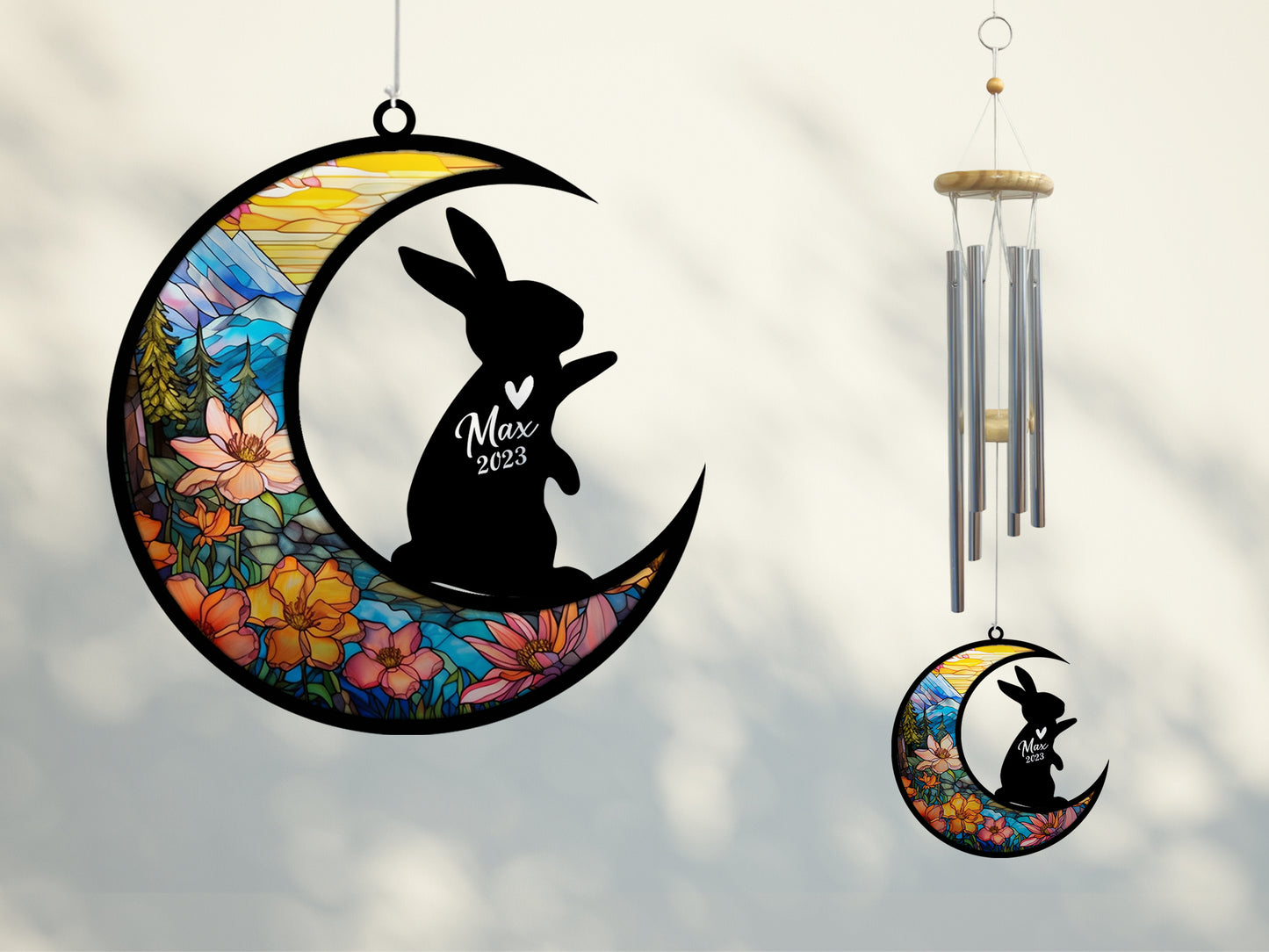Netecom Rabbit Wind Chimes Memorial, Personalized Pet Memorial Windchime for Rabbits Suncatcher, Bunny Loss Memorial Ornament, Loss of Pet Remembrance Gift, Sympathy Pet Wind Chimes Outdoor Garden