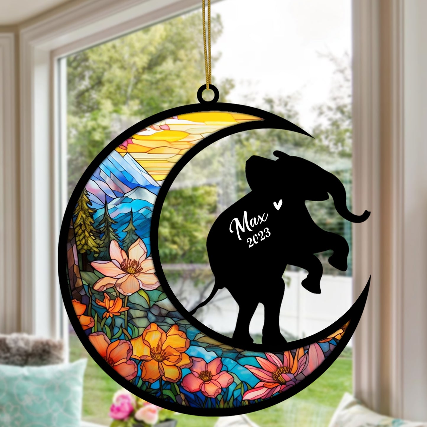 Netecom Personalized Elephant Memorial Suncatcher, Bereavement Pet Loss Gift, Custom Elephant with Name Date, Gifts for Elephant Lovers, Hanging Ornament for Xmas, Car, Window