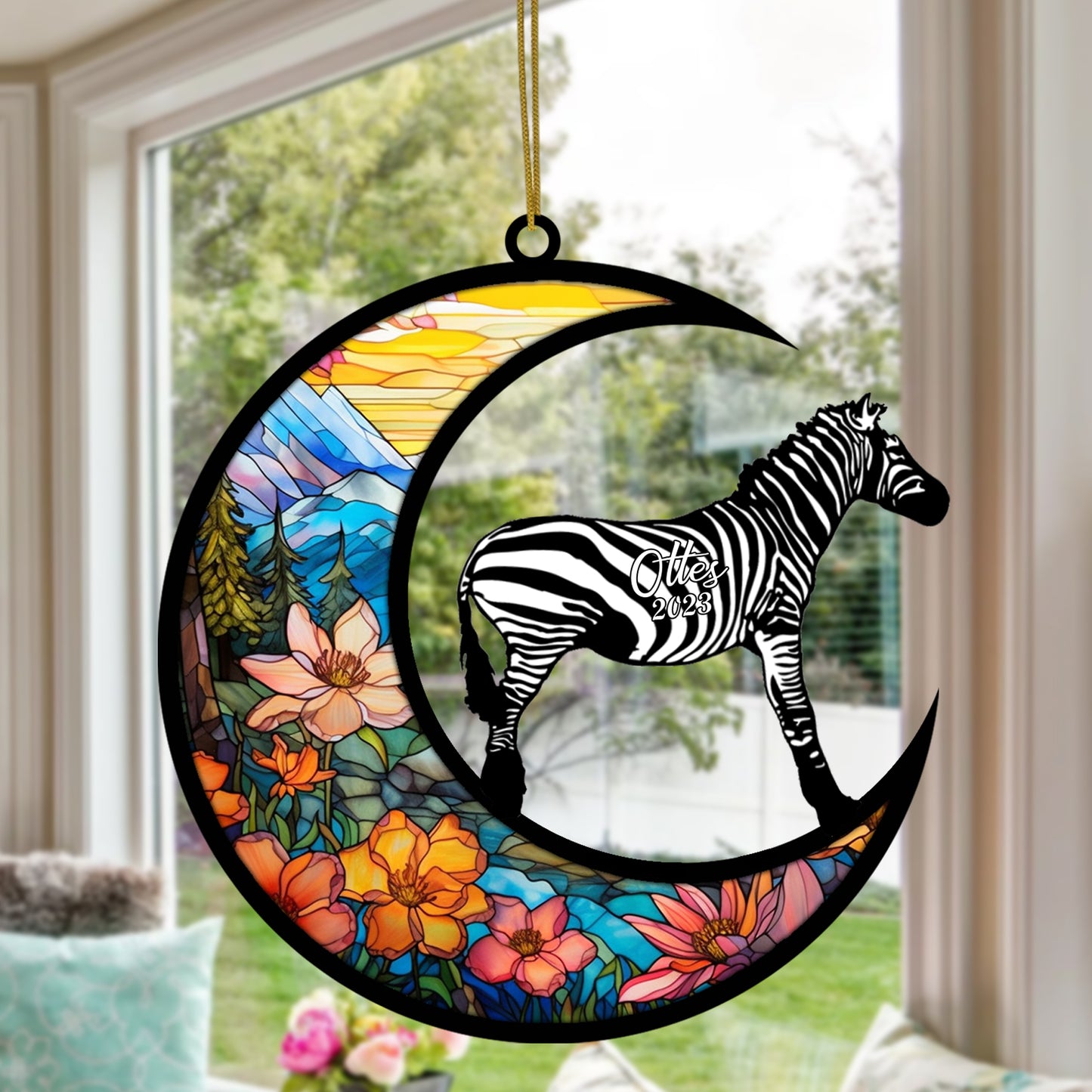 Netecom Personalized Zebra Memorial Suncatcher - Zebra Christmas Ornament with Name - Pet Loss Stained Glass Light Catcher - Bereavement & Sympathy Gift for Loss of Pet
