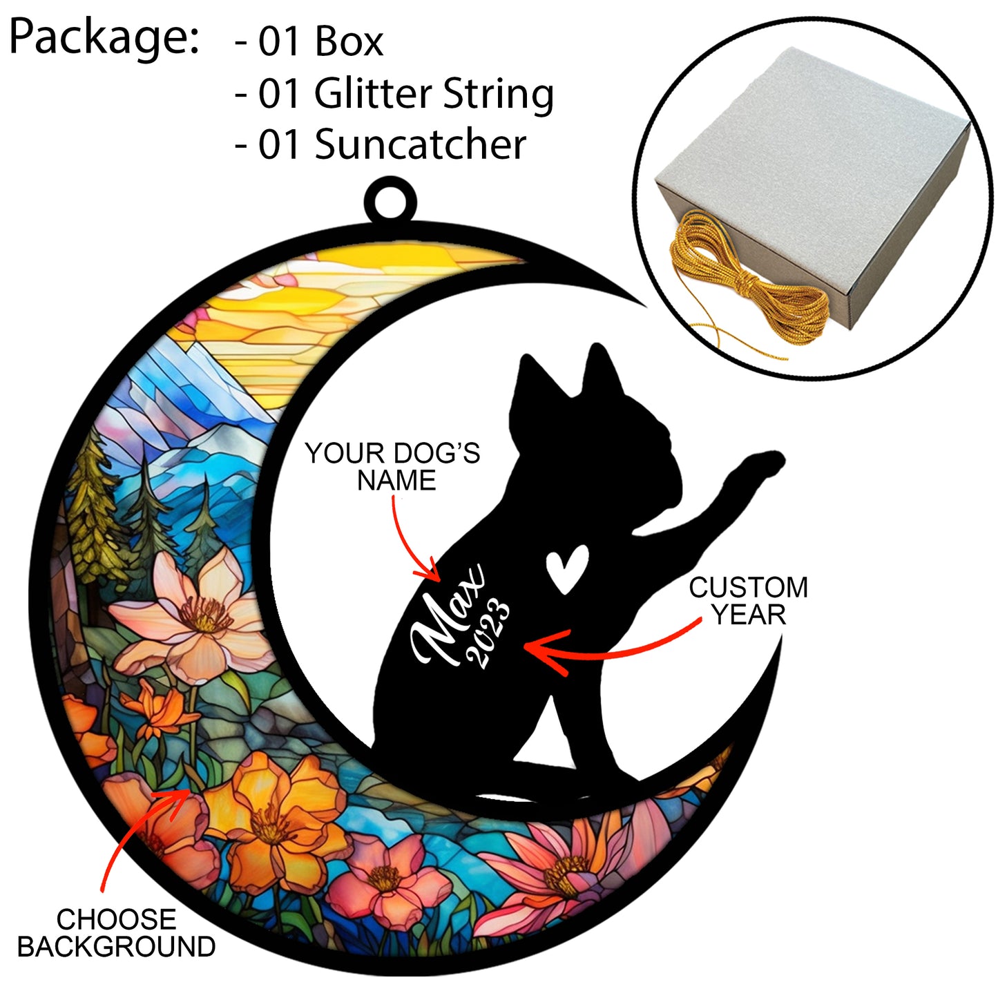 Netecom Personalized Boston Terrier Memorial Suncatcher, Beagle Christmas Ornament with Name Date, Dog Memorial Ornament Loss of Pet Sympathy Gift, Pet Loss Stained Glass