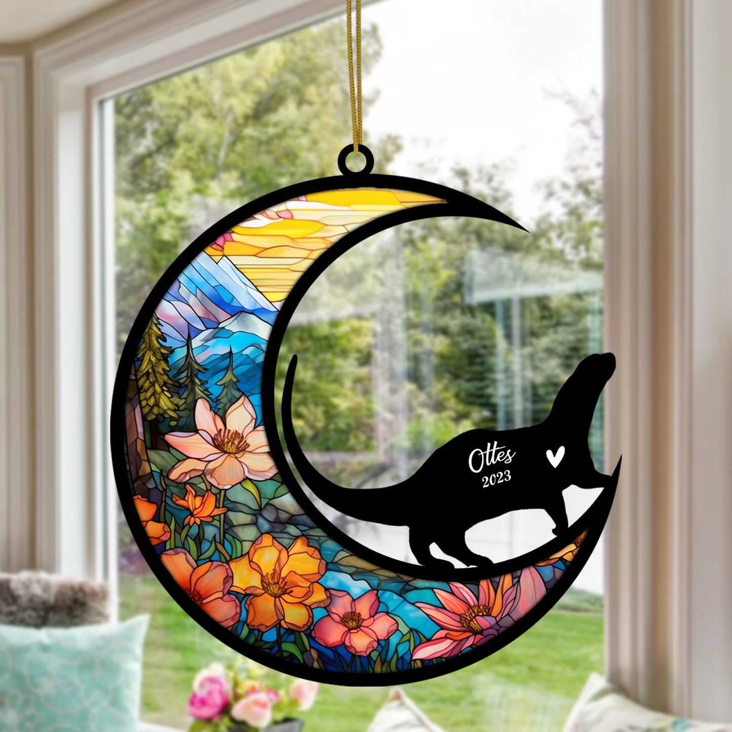 Netecom Personalized Otter Memorial Suncatcher, Pet Loss Suncatcher, Bereavement Otter Loss Gift, Custom Otter with Name Date, Gifts for Otter Lovers Hanging Ornaments for Xmas, Car, Window