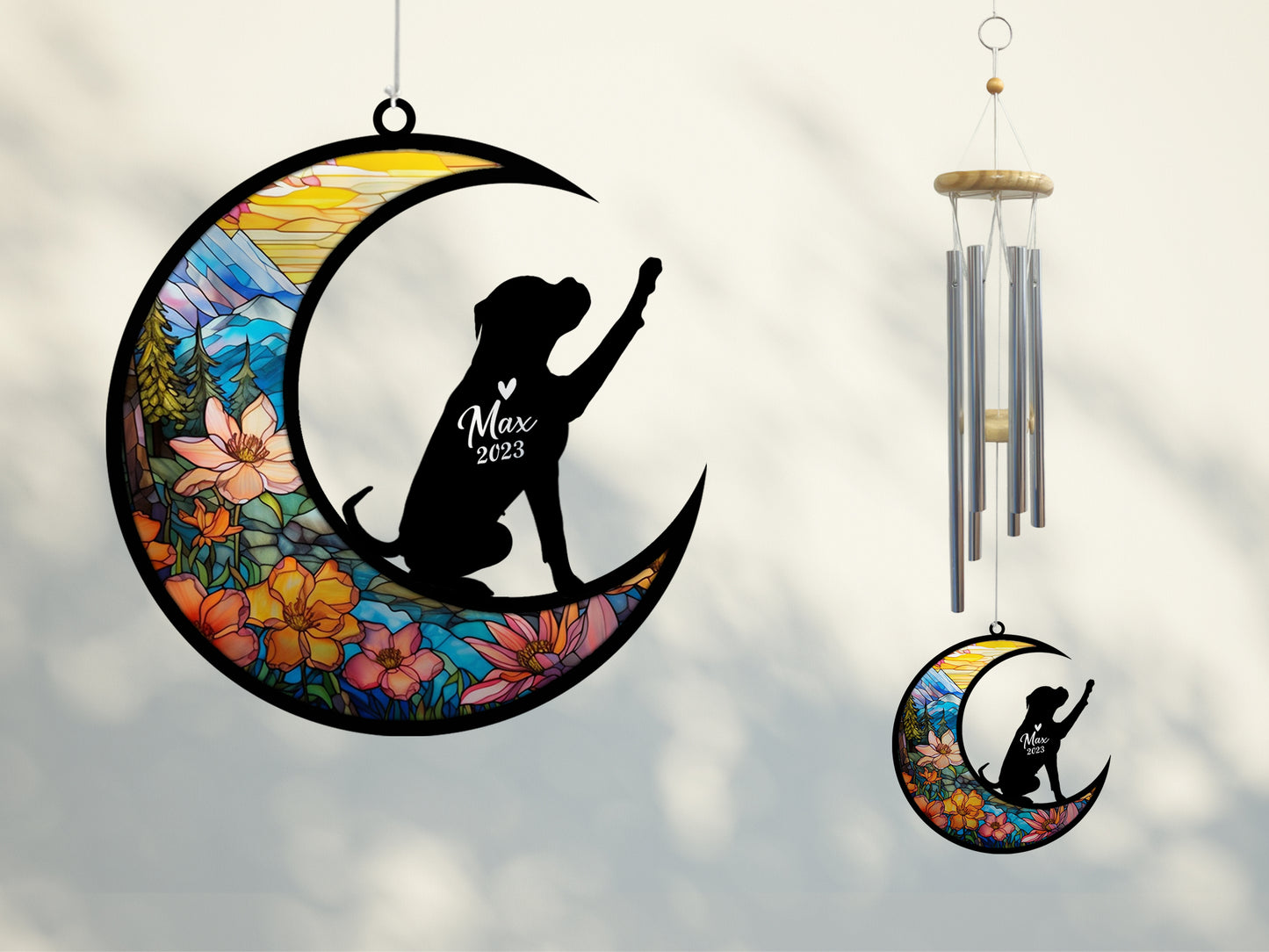 Netecom Boxer Dog Wind Chimes Memorial, Personalized Pet Memorial Windchime for Dogs Suncatcher, Dog Loss Memorial Ornament, Loss of Pet Remembrance Gift, Sympathy Pet Wind Chimes Outdoor Garden