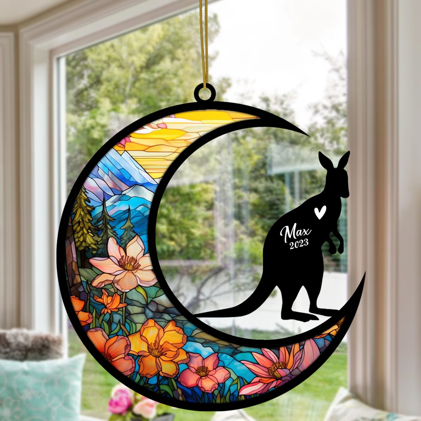 Netecom Personalized Kangaroo Memorial Suncatcher, Pet Loss Suncatcher Bereavement Kangaroo Loss Gift, Custom Kangaroo with Name Date, Gifts for Kangaroo Lover, Hanging Ornament for Car, Window