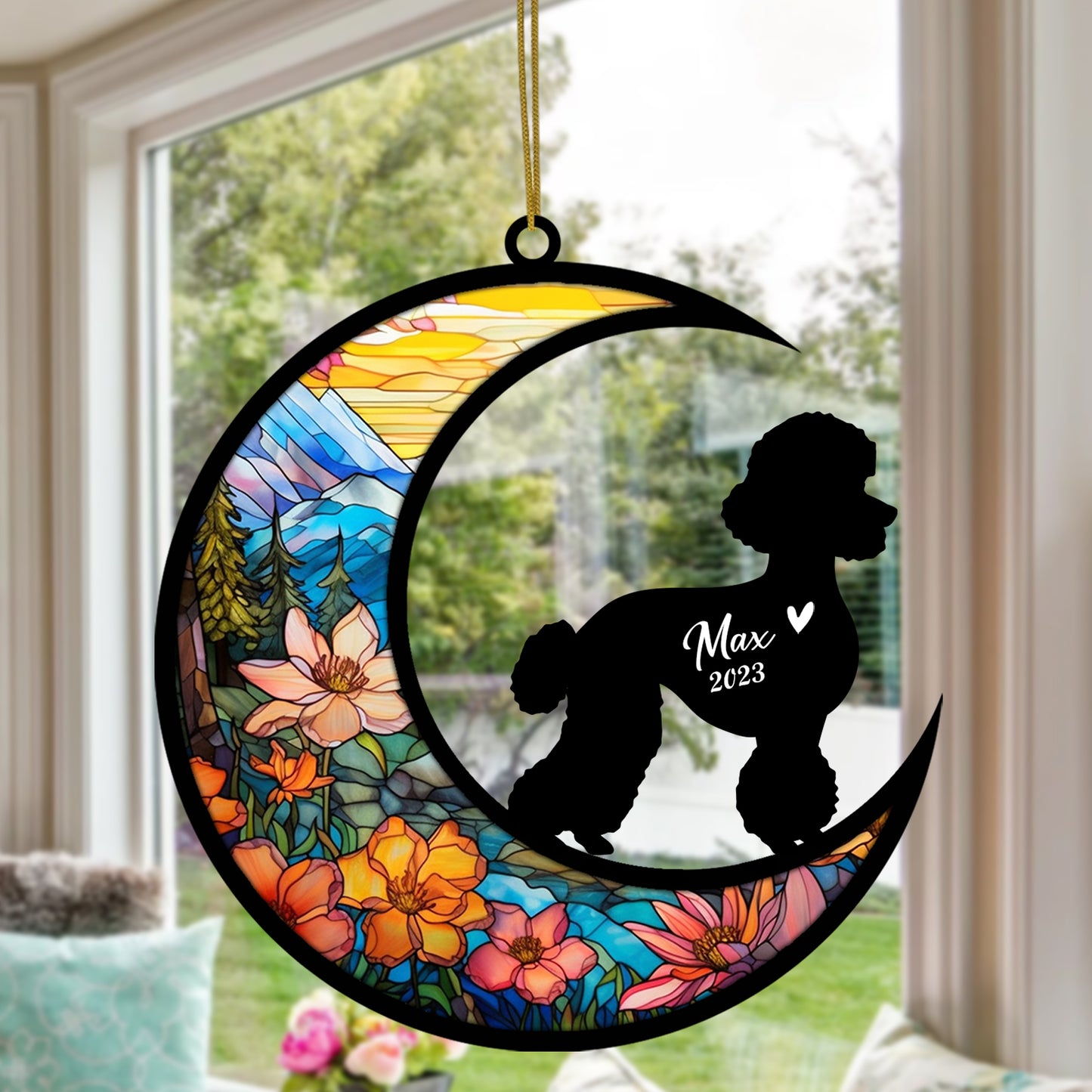 Netecom Personalized Poodle Memorial Suncatcher - Dog Loss Sympathy Gift with Name & Date - Poodle Christmas Ornament & Pet Bereavement Keepsake