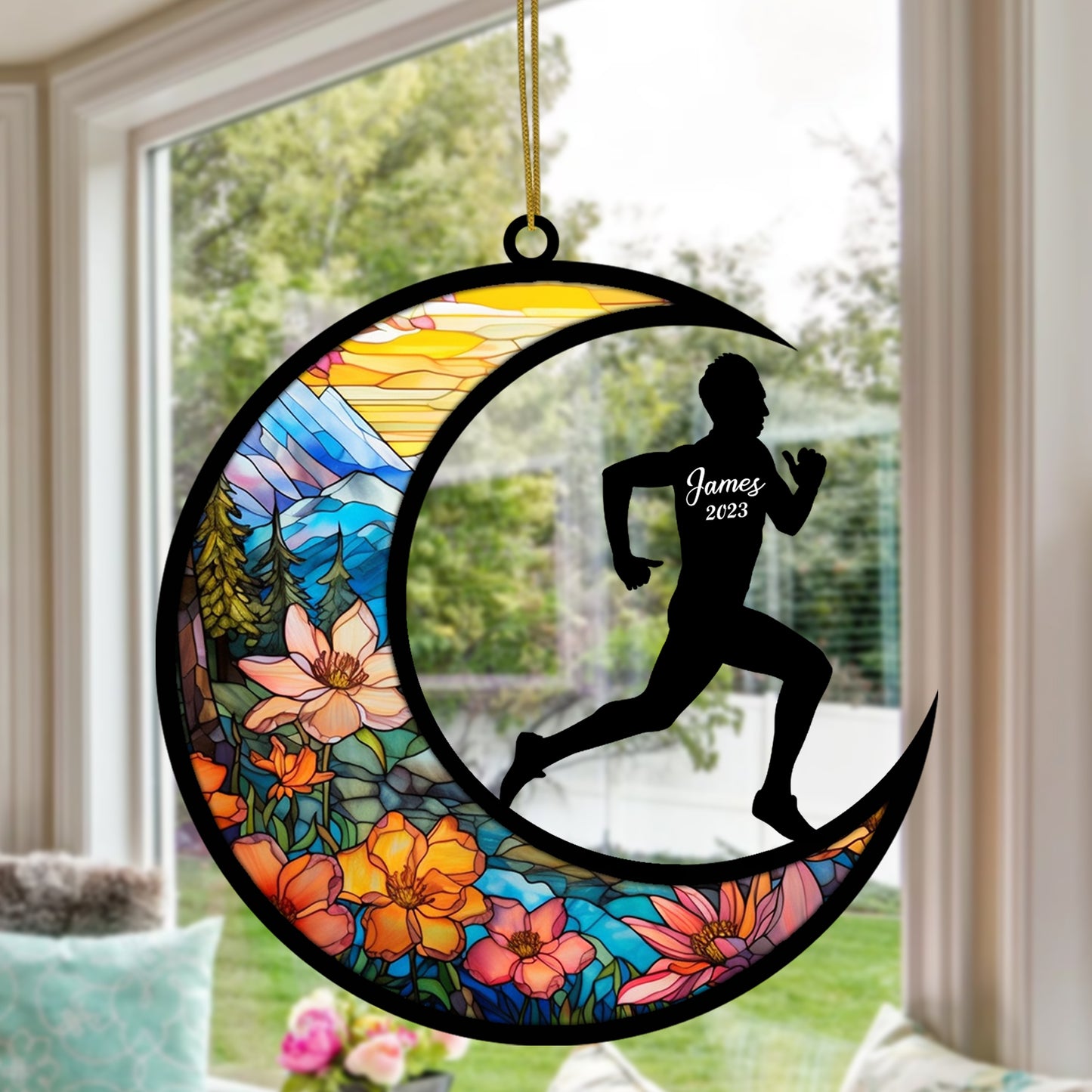 Netecom Personalized Running Suncatcher - Runner Ornament for Christmas Tree 2025 - Running Christmas Pendant & Hanging Decoration for Car, Window, Home & Party - Running Lover Gift