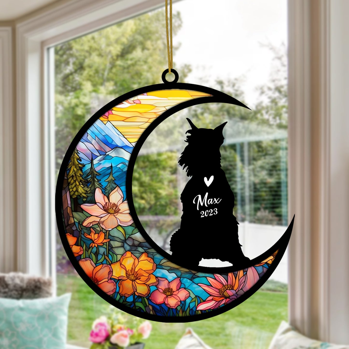 Netecom Personalized Schnauzer Memorial Suncatcher - Beagle Christmas Ornament with Name & Date - Dog Memorial Ornament - Pet Loss Sympathy Gift - Stained Glass Light Catcher