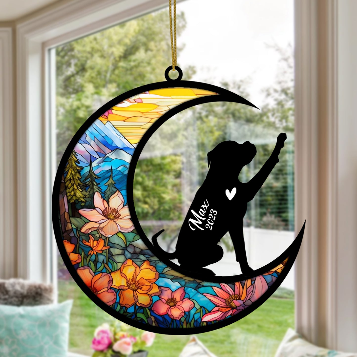 Netecom Personalized Boxer Memorial Suncatcher, Beagle Christmas Ornament with Name Date, Dog Memorial Ornament Loss of Pet Sympathy Gift, Pet Loss Stained Glass
