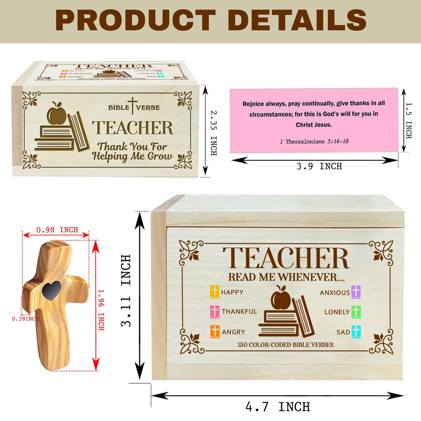Netecom Bible Verse Box for Teacher with Prayer Cross, 150 Upgrade Bible Verse Cards Box Set for Emotions and Feelings, Christian Teacher Appreciation Gifts, Thank You Teachers Gift