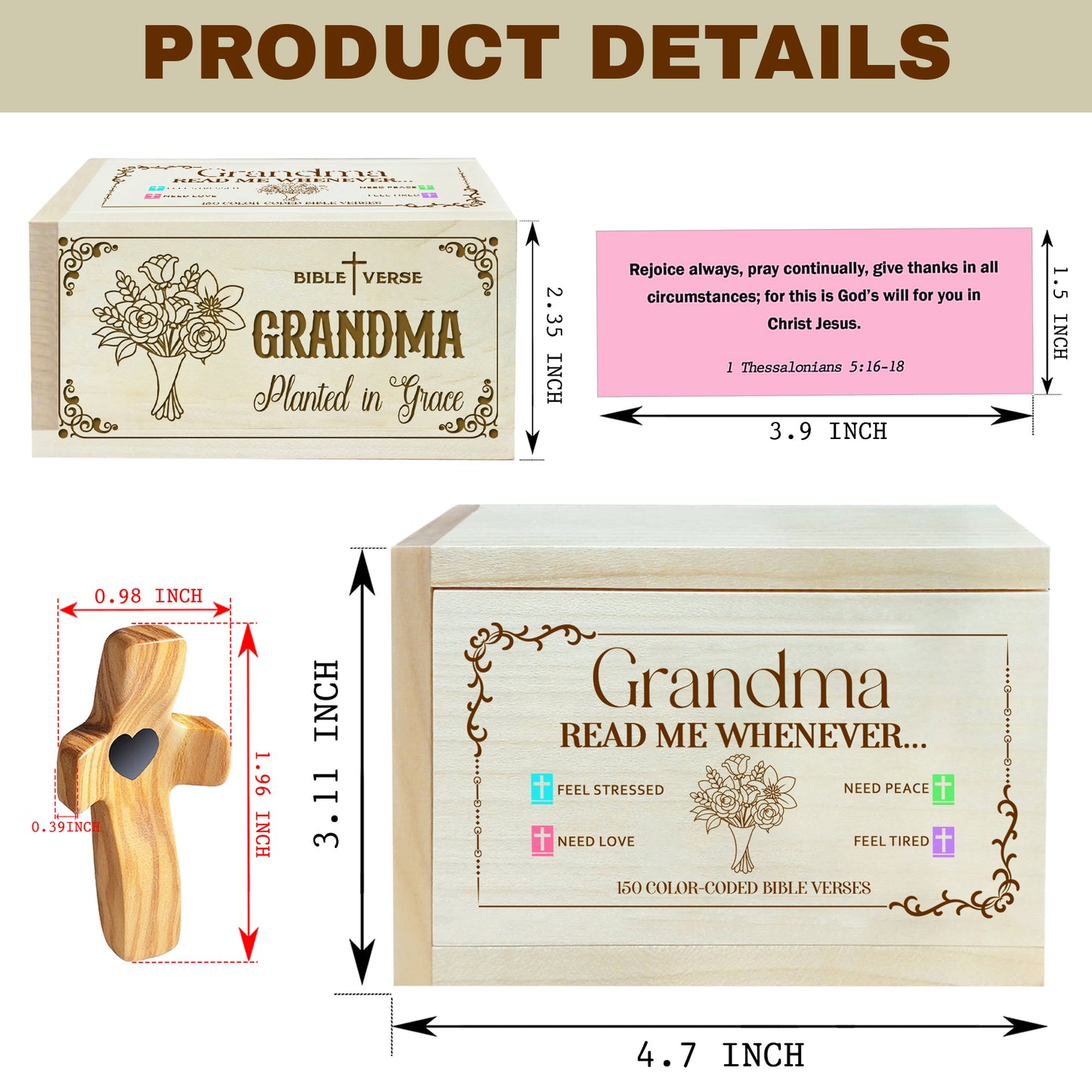 Netecom Bible Verses Box for Grandma with Prayer Cross, 150 Upgrade Bible Verse Cards Box Set for Emotions and Feelings, 4 Emotional Themes, Religious Gift for Grandmother, Encouragement & Love