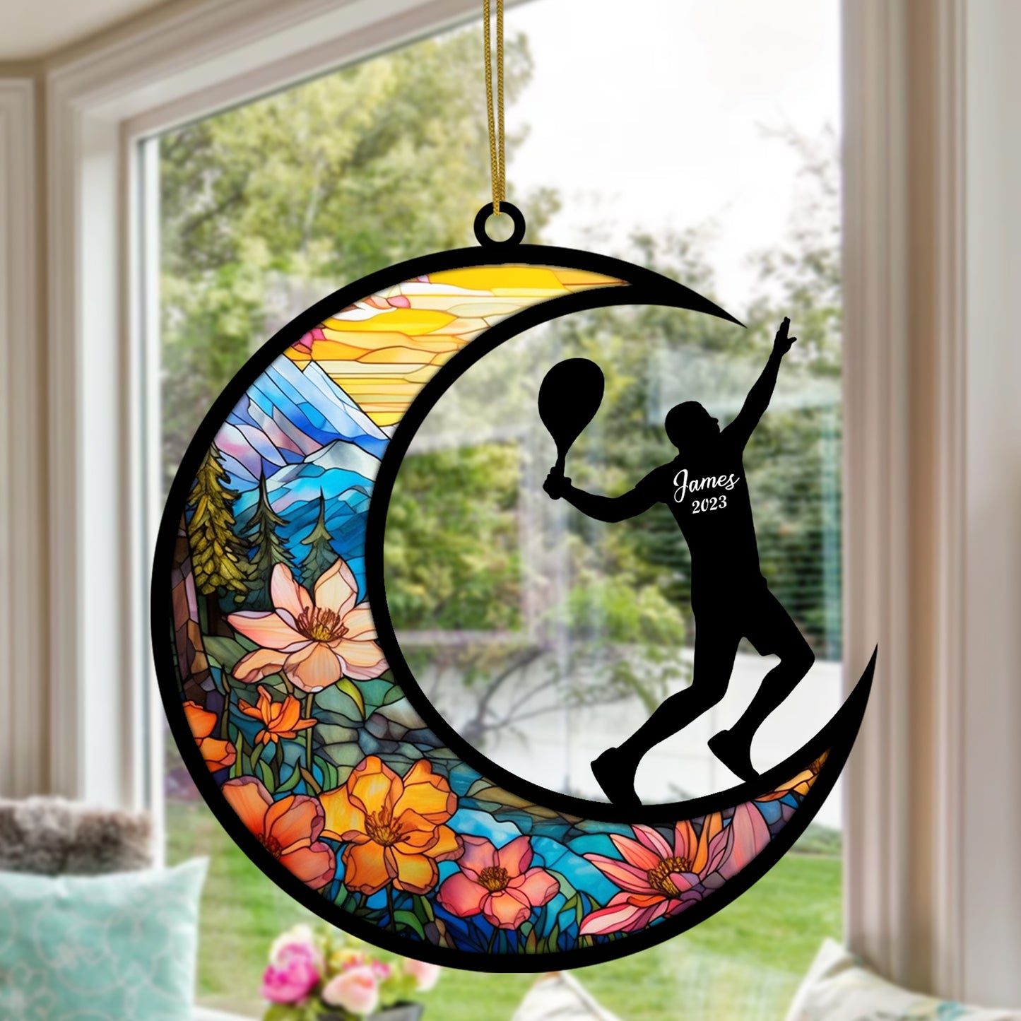 Netecom Personalized Tennis Suncatcher - Tennis Ornament for Christmas Tree 2025 - Tennis Christmas Pendant & Hanging Decoration for Car, Window, Home & Party - Tennis Lover Gift