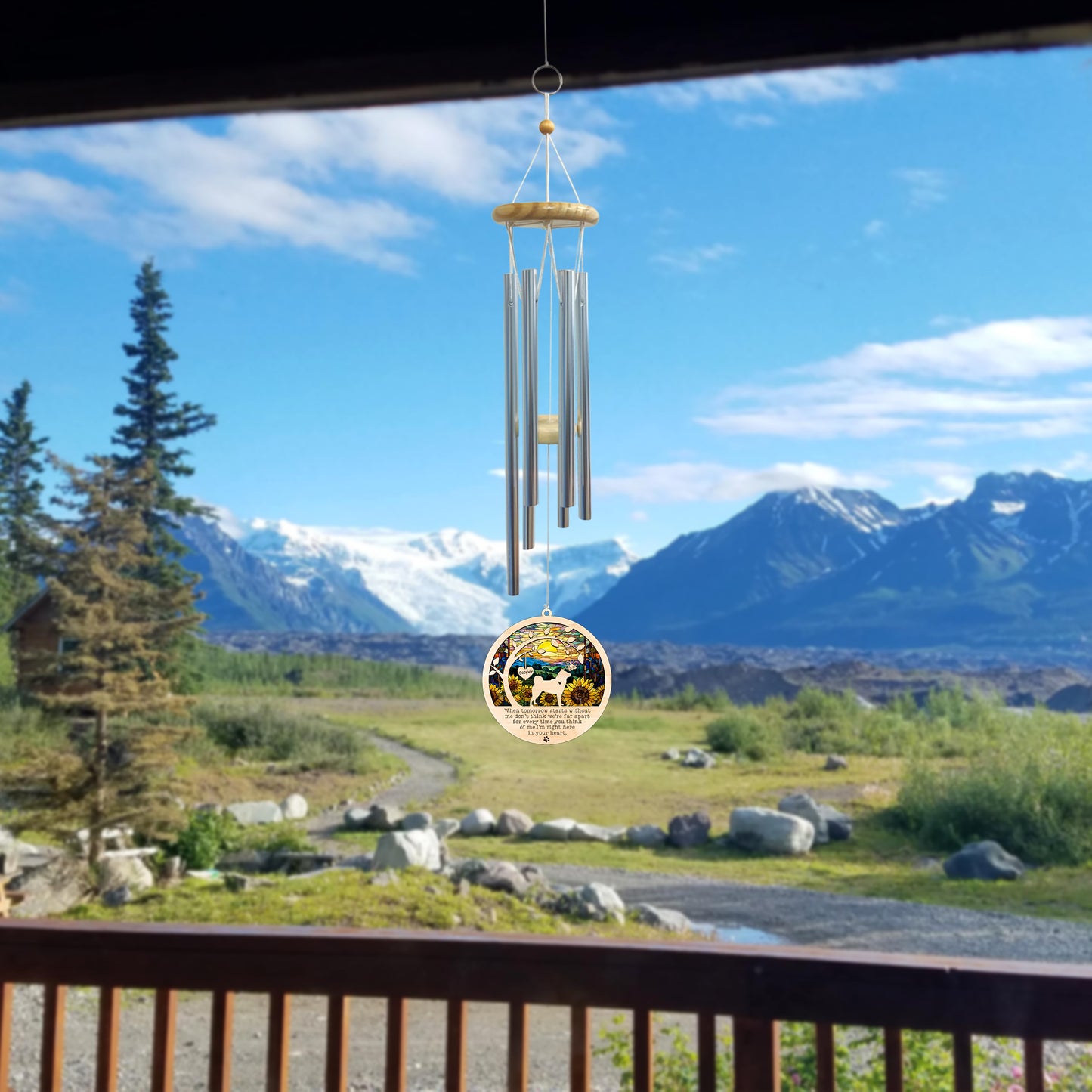 Netecom Akita Dog Wind Chimes Memorial, Personalized Pet Memorial Wind Chimes for Dogs Suncatcher, Dog Loss Memorial Ornament, Sympathy Wind Chimes Outside Garden Decor, Loss of Pet Remembrance Gift