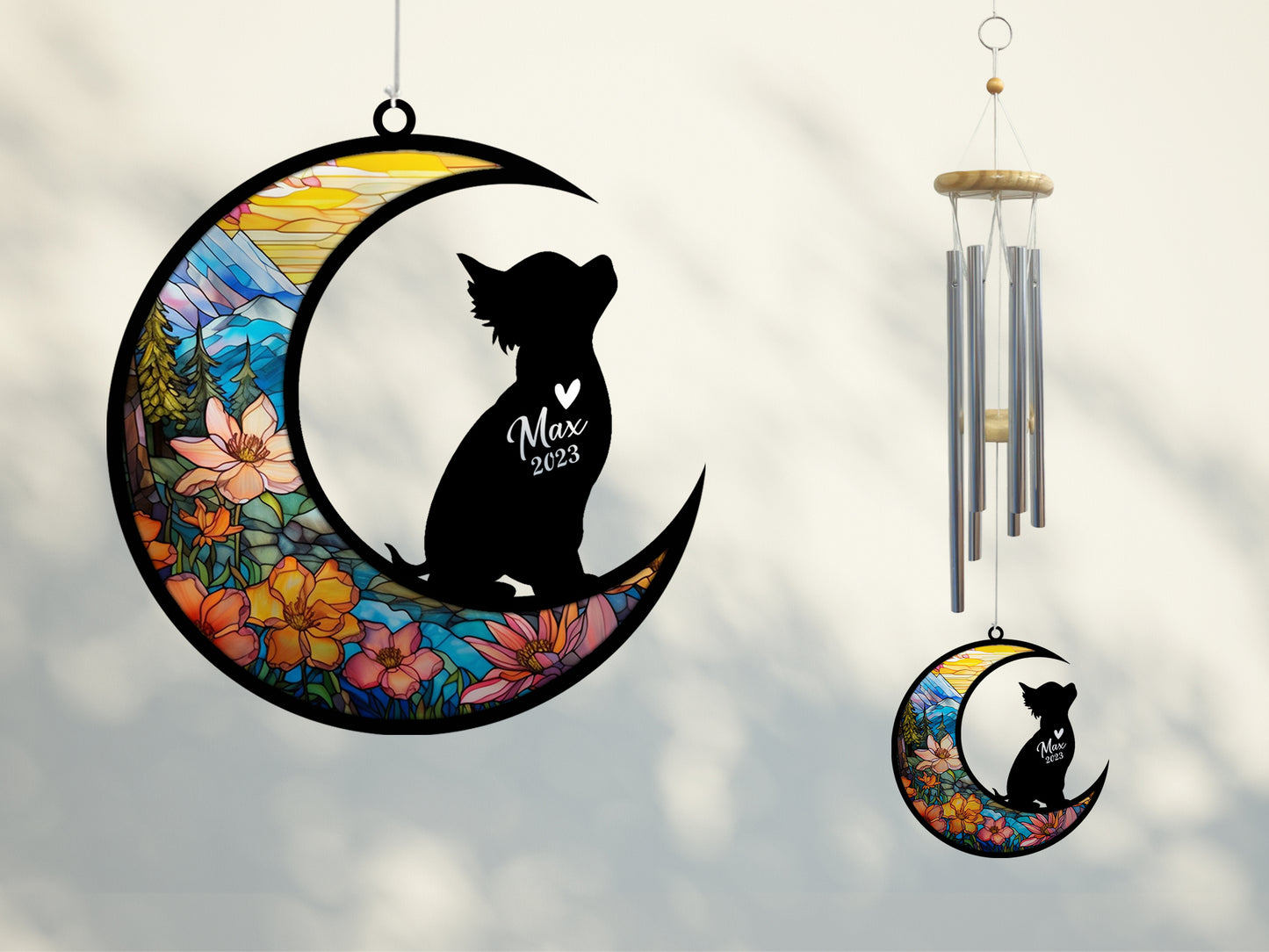 Netecom Chihuahua Dog Wind Chimes Memorial, Personalized Pet Memorial Windchime for Dogs Suncatcher, Dog Loss Memorial Ornament, Loss of Pet Remembrance Gift, Sympathy Pet Wind Chimes Outdoor Garden