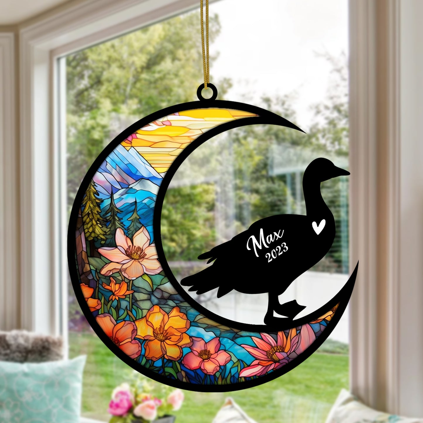 Netecom Personalized Duck Memorial Suncatcher, Pet Loss Suncatcher, Bereavement Duck Loss Gift, Custom Suncatcher with Name Date, Gifts for Duck Lovers Hanging Ornaments for Xmas, Car, Window Decoration