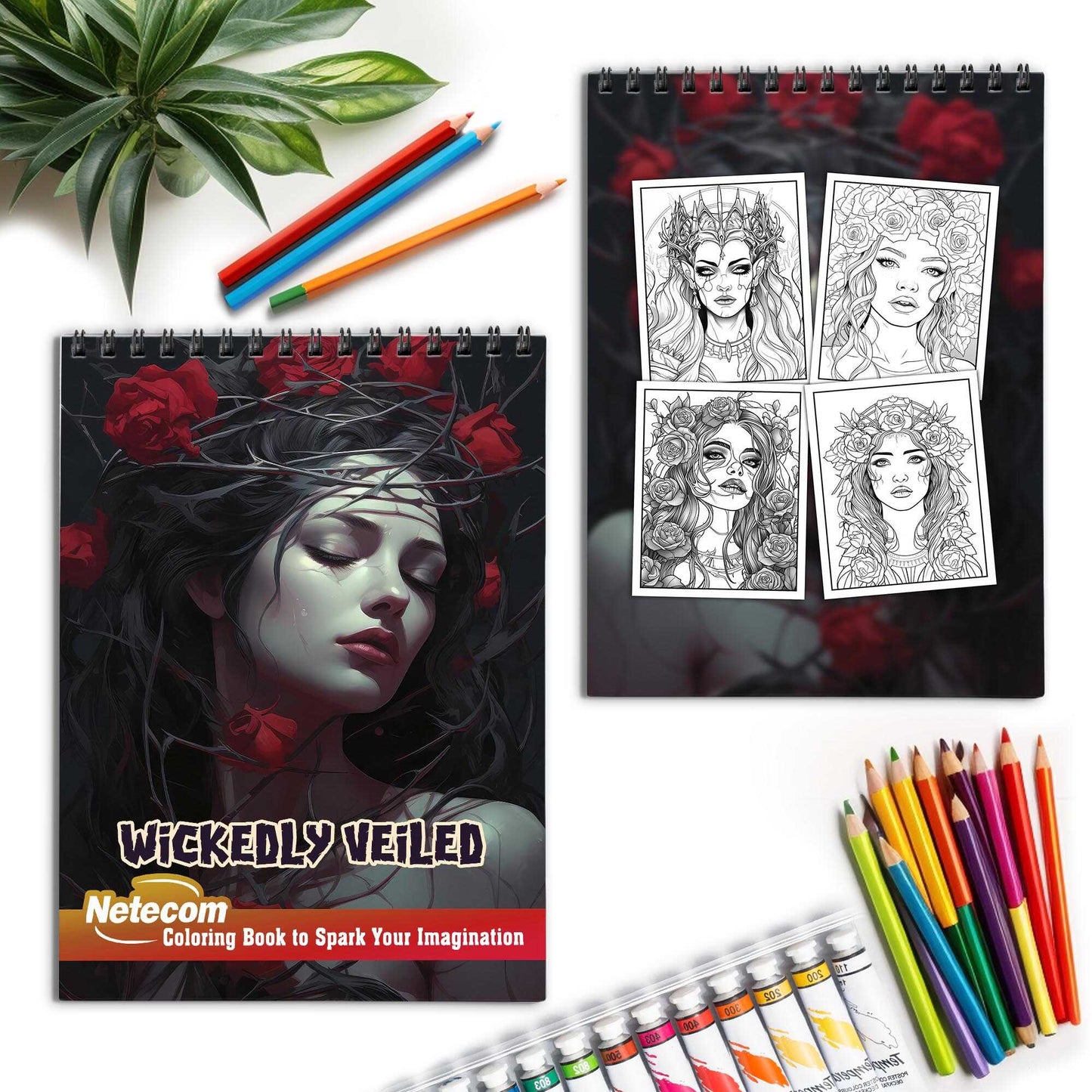 Wickedly Veiled Spiral Bound Coloring Book, Unleash Your Imagination with 30 Wickedly Veiled Coloring Pages of Horror Beauty Girls for a Captivating and Creative Escape