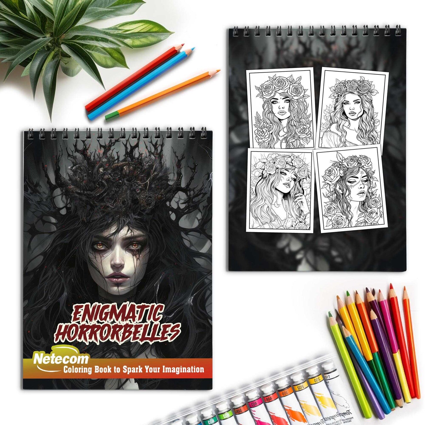 Enigmatic Horrorbelles Coloring Spiral Bound Coloring Book, Embark on a Journey with 30 Enigmatic Horrorbelles Coloring Pages of Horror Beauty Girls for a Captivating and Eerie Experience