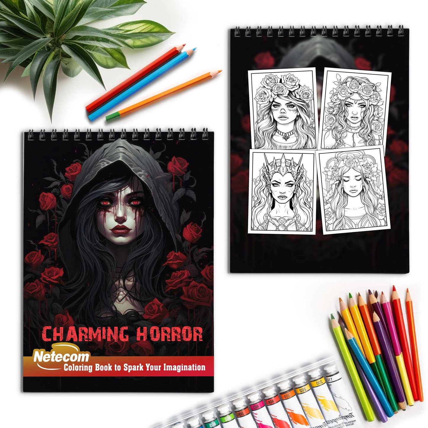 Charming Horror Spiral Bound Coloring Book, Delight in 30 Whimsical Coloring Pages of Charming Horror for Gothic Art Admirers to Embrace the Quirky Charm and Elegantly Creepy Vibes of Dark Fantasy Scenes