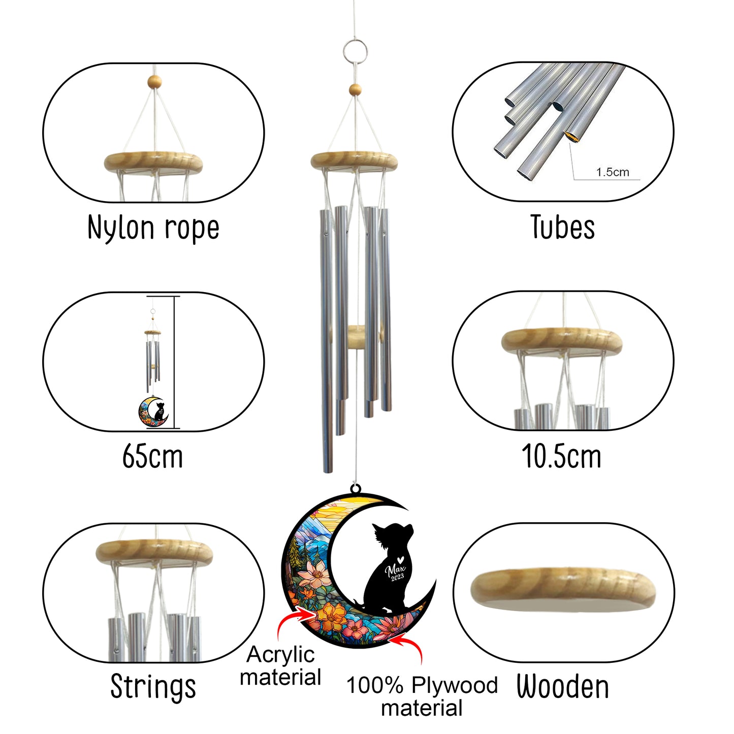 Netecom Chihuahua Dog Wind Chimes Memorial, Personalized Pet Memorial Windchime for Dogs Suncatcher, Dog Loss Memorial Ornament, Loss of Pet Remembrance Gift, Sympathy Pet Wind Chimes Outdoor Garden