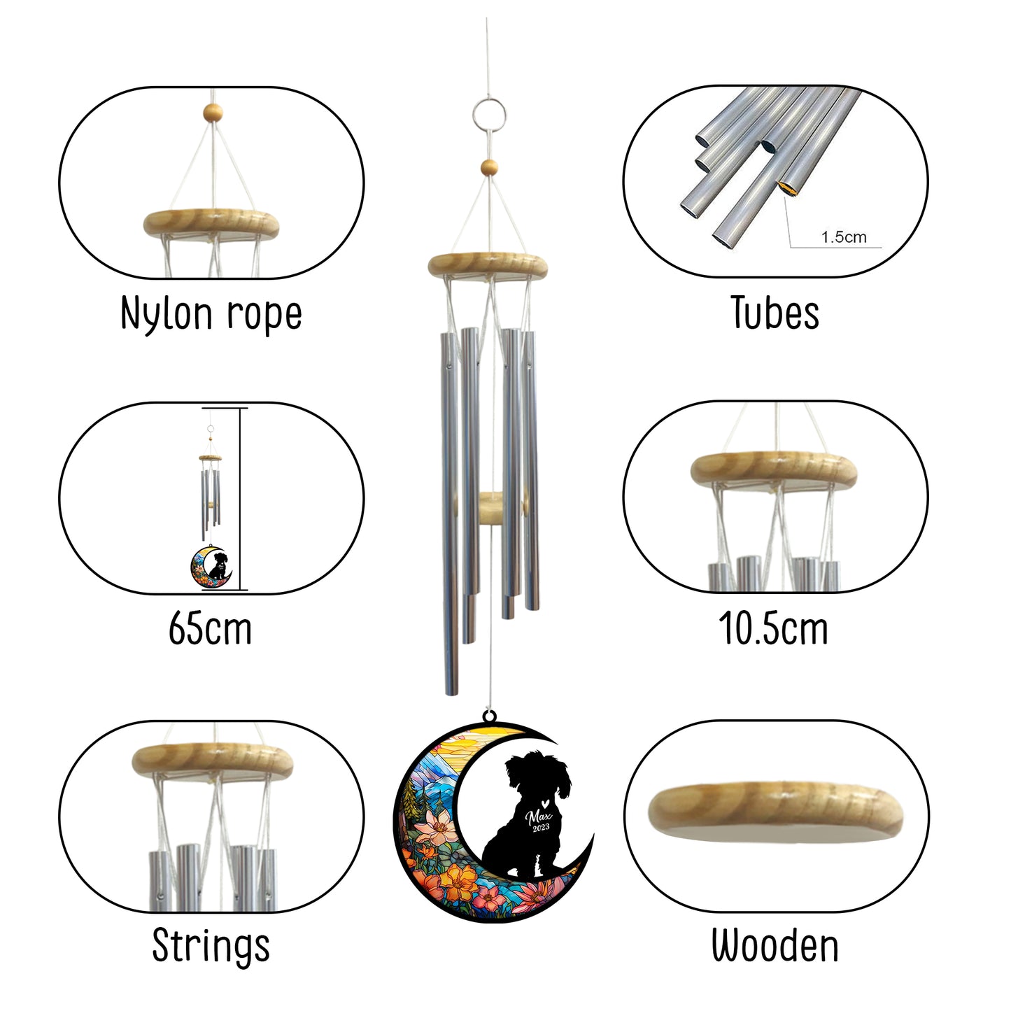 Netecom Maltese Dog Wind Chimes Memorial, Personalized Pet Memorial Windchime for Dogs Suncatcher, Dog Loss Memorial Ornament, Loss of Pet Remembrance Gift, Sympathy Pet Wind Chimes Outdoor Garden